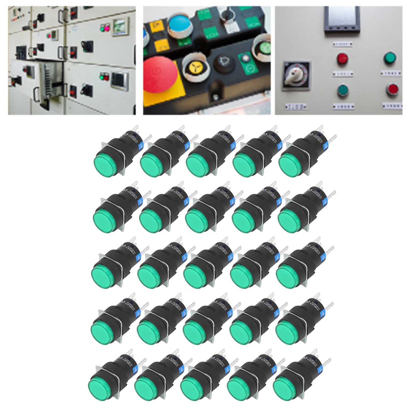Berm/bem-la16-11ds-y Miniatur-drucktaster, Rund, 16 Mm, Sofort Reagierend, Selbstverriegelnd, Mit Kontrollleuchte, 220 V, 25er-packung, Grün