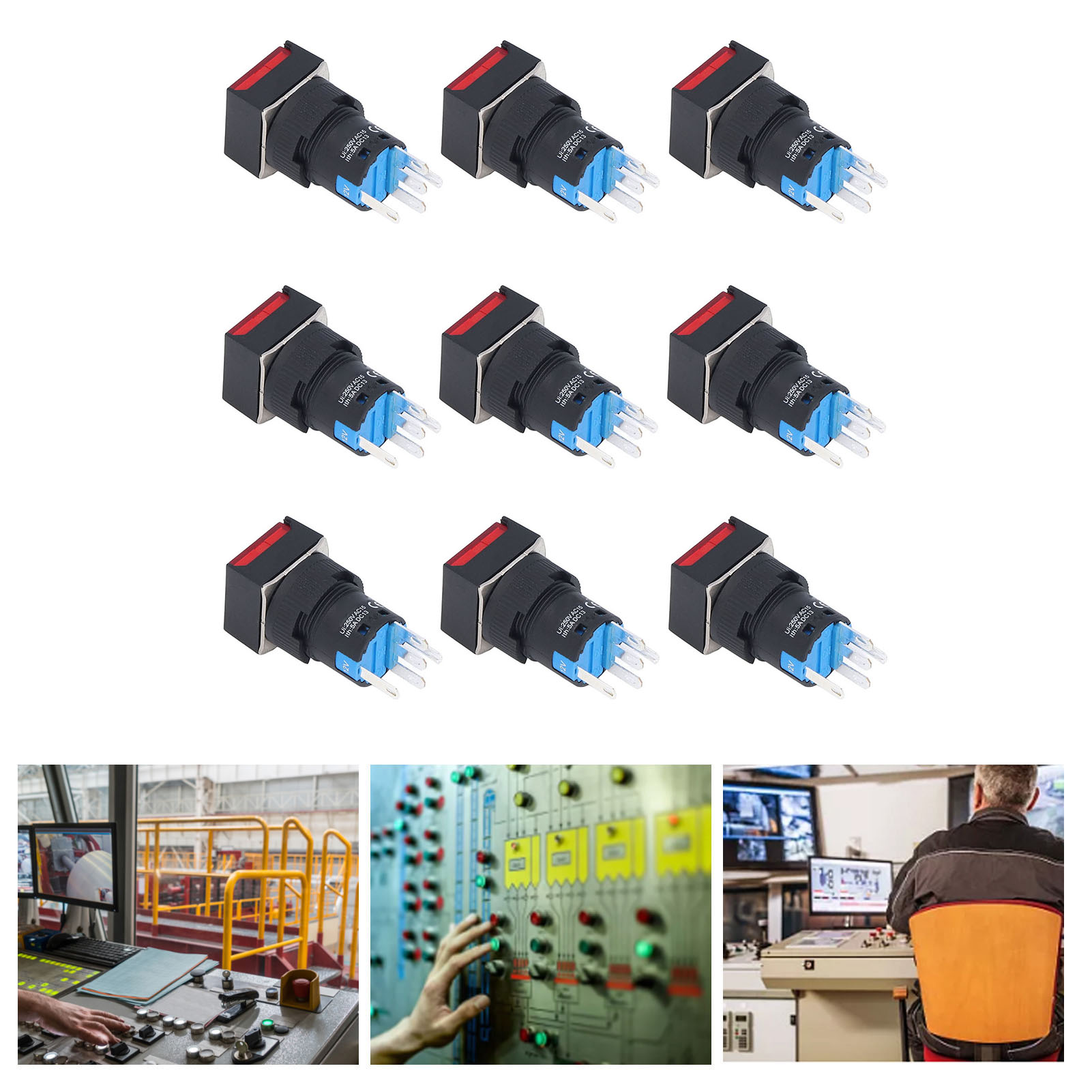 Berm/bem-la16-11ds-f Miniatur-drucktaster, Sofort Reagierend, Selbstverriegelnd, Quadratisch Mit Kontrollleuchte, 16 Mm, 12 V, 25er-packung, Rot