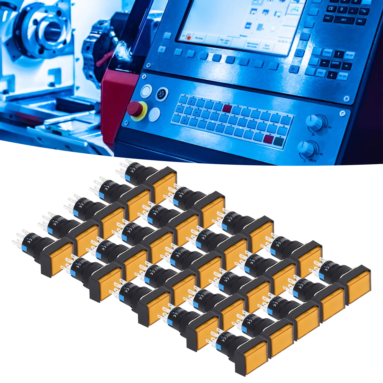 Berm/bem-la16-22ds-j Miniatur-rechteck-selbstverriegelungs-beleuchtungs-drucktaster, 16 Mm, 24 V, 25er-packung, Gelb