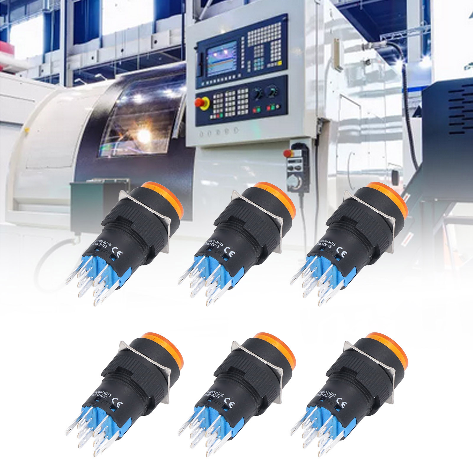 Berm/bem-la16-22ds-y 16 Mm Drucktaster, Kurzzeitig Selbstverriegelnd, Rund, Mit Kontrollleuchte, 8 Pins, 24 V, 25 Stück, Gelb.