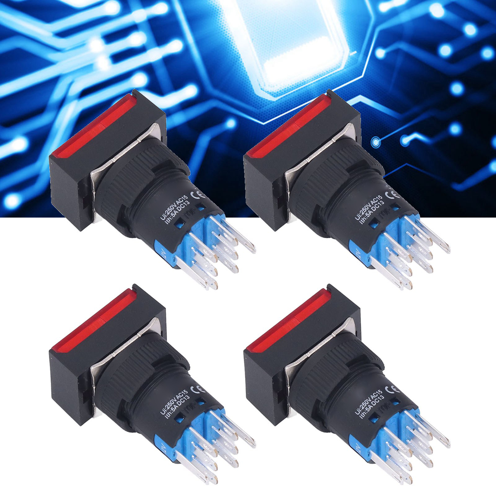 Berm/bem-la16-22ds-j Miniatur-drucktaster Mit Kontrollleuchte Und Automatischer Verriegelung, Rechteckig, 16 Mm, 25er-packung, 12 V, Rot
