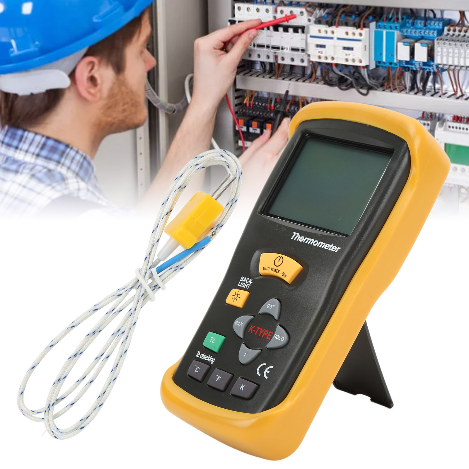 Hochpräzises Industrielles Elektronisches Thermometer Dt-610b Für Hohe Temperaturen, Mit Sonde Und Thermoelement.