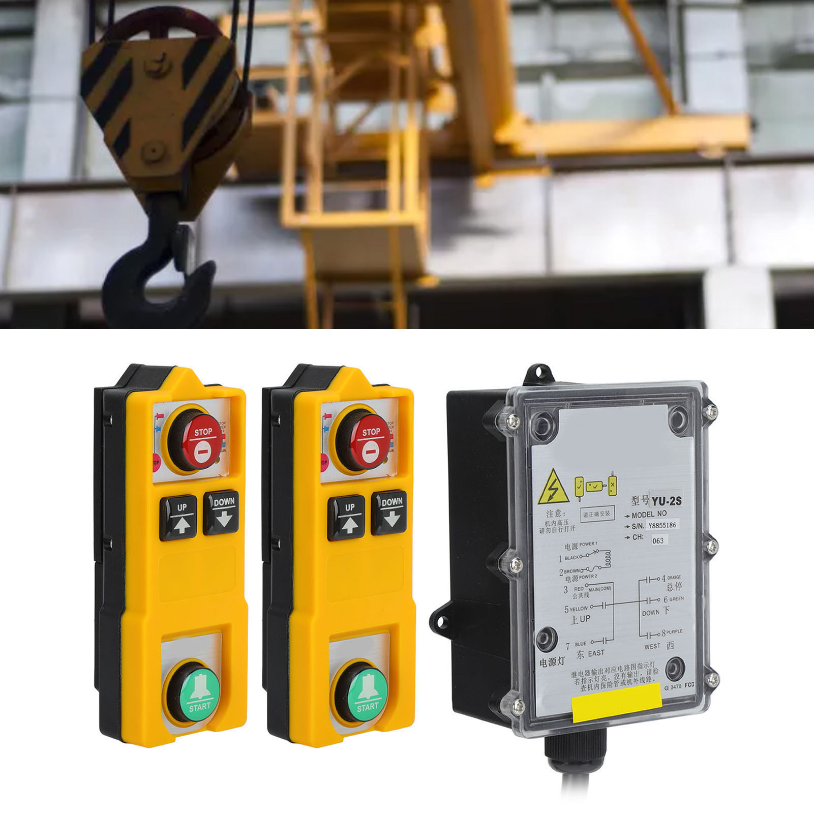 Robuste Industrielle Fernbedienung Mit Zwei Griffen Yu-2s: Fernbedienung Für Elektrohebezeuge/brückenkrane (36v Dc), Beständig Gegen Stöße, Wasser, Säuren Und Öle.