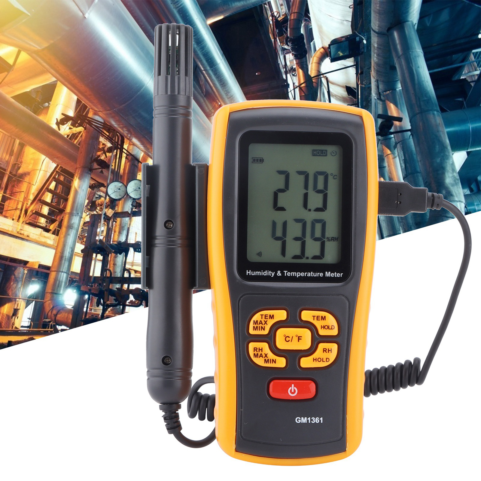 Gm1361 Industrielles Tragbares Elektronisches Thermometer Und Hygrometer, Kompatibel Mit Thermoelementthermometern Vom Typ K