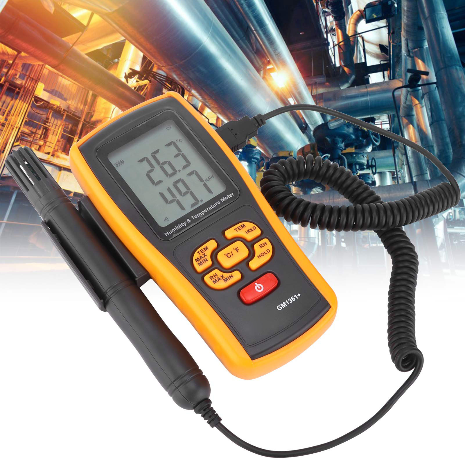 Gm1361+ Elektronisches Thermometer Und Hygrometer - Tragbares Industrielles Thermometer Und Hygrometer, Kompatibel Mit Thermoelementthermometern Vom Typ K.