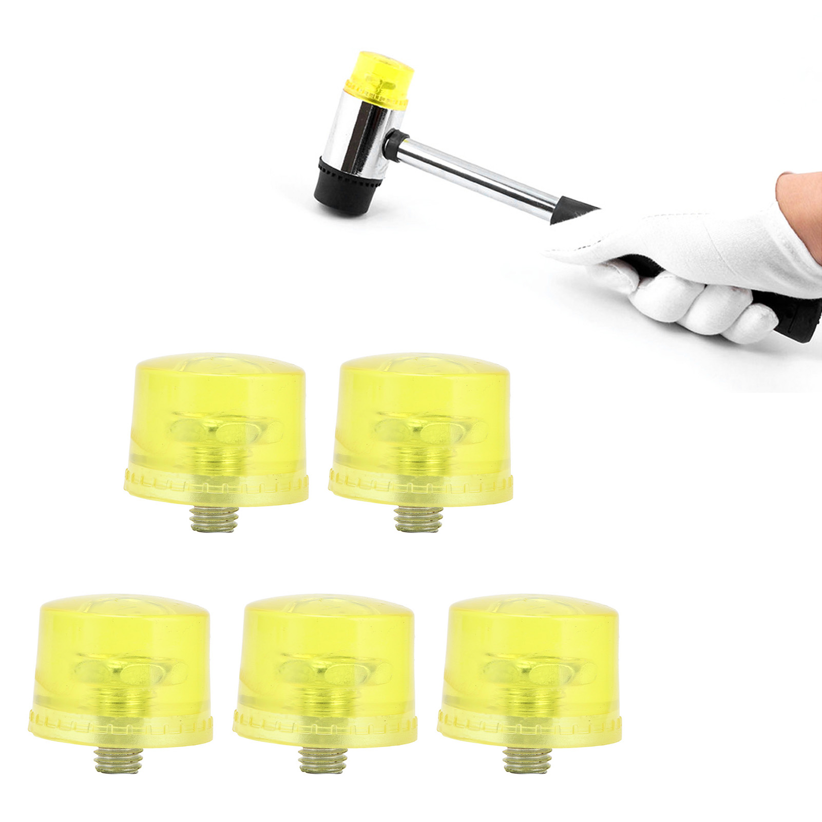 Fünf-in-eins-set Aus Gummihammerköpfen Und Zubehör, Gelbe Gummihammerköpfe Ø 35 Mm
