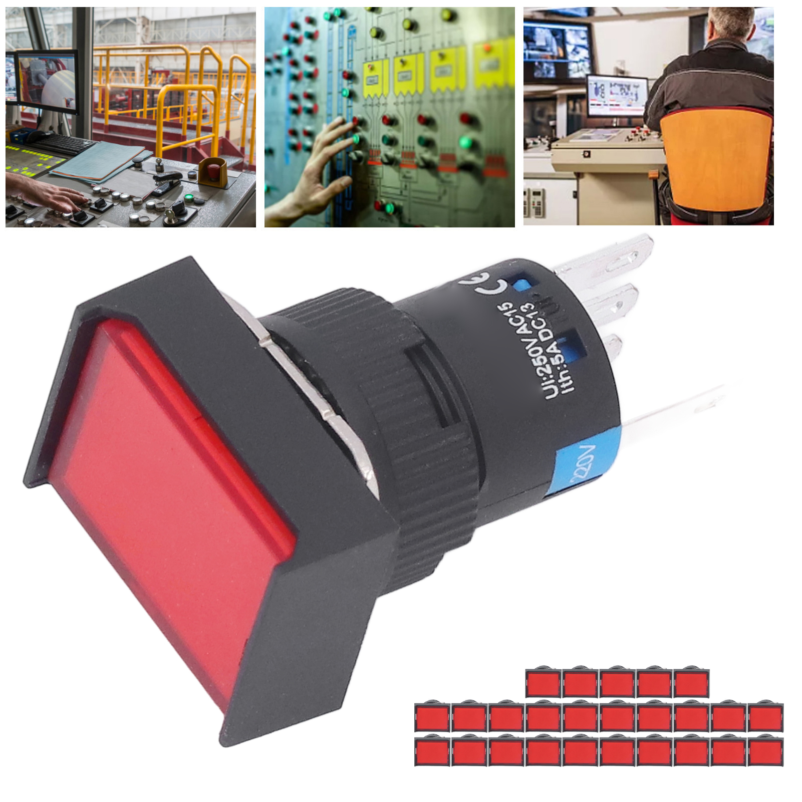 Berm/bem-la16-11ds-j Miniatur-drucktaster Mit Kontrollleuchte Und Automatischer Verriegelung, Rechteckig, 16 Mm, 25er-packung, 220 V, Rot