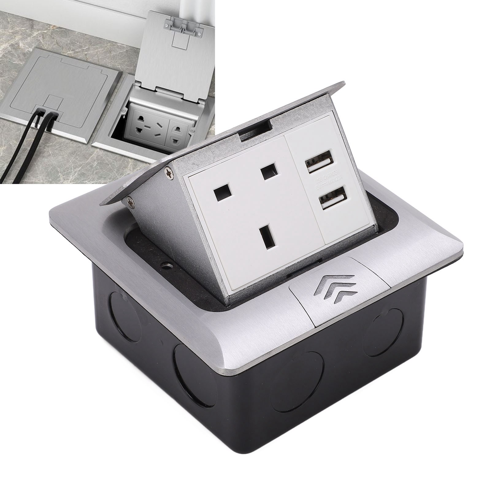 Versenkbare Bodensteckdose 250 V J06l (britischer Standard) Mit Zwei Usb-anschlüssen