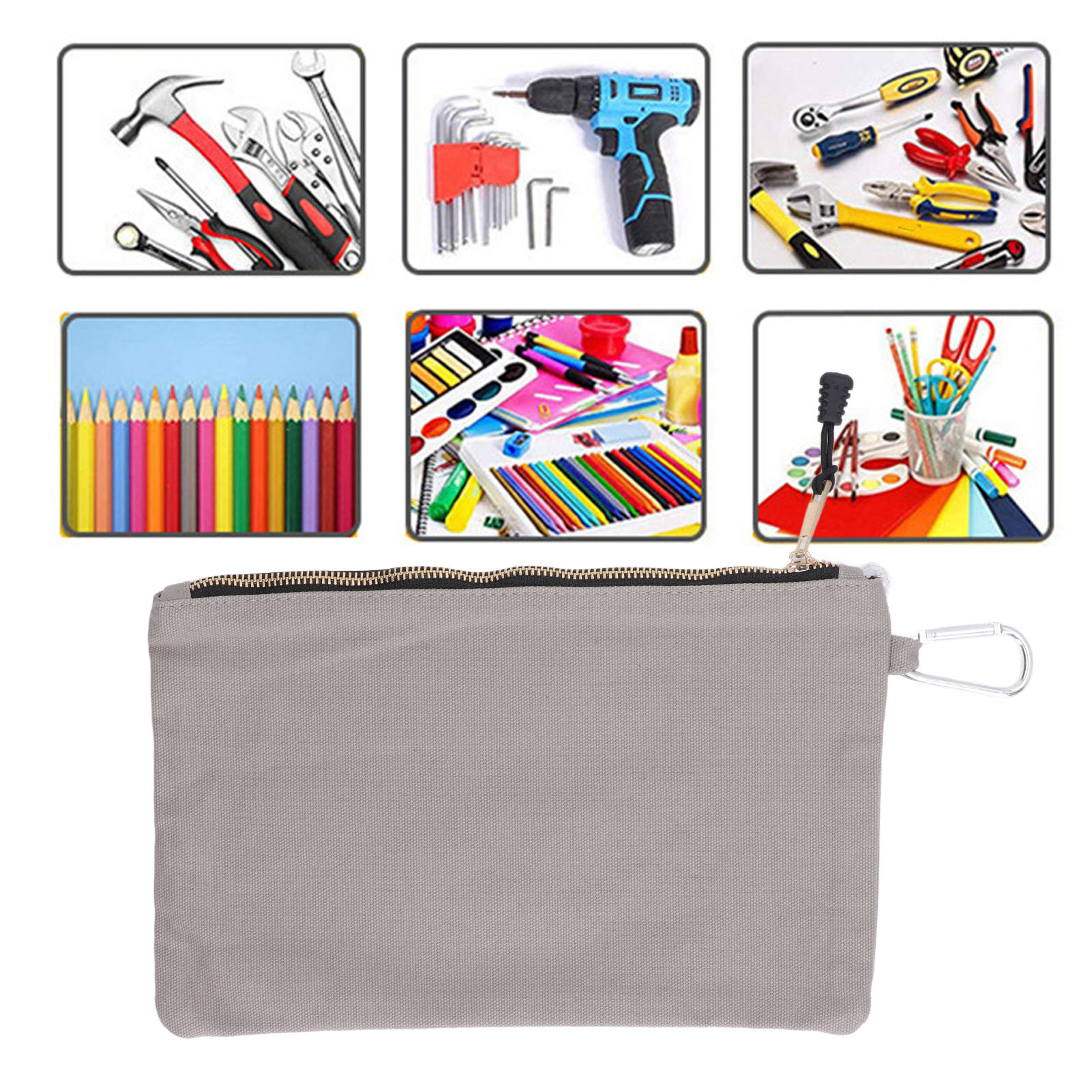 Multifunktionale Werkzeugtasche Aus Dickem Canvas Mit Metallreißverschluss, Grau