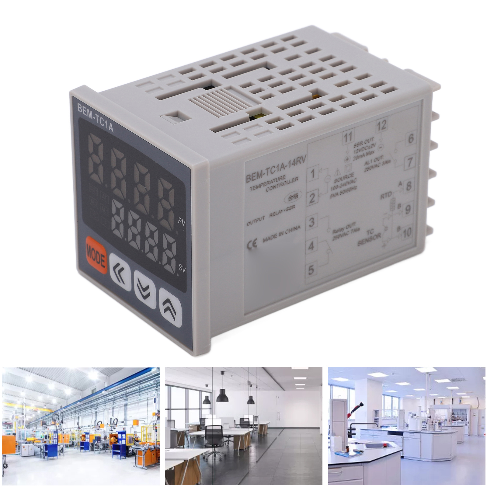 Berm Pid-temperaturregler Mit Relais- Und Halbleiterausgang, 100–240 V Ac Temperaturregelungsinstrument Bem-tc1a-14rv
