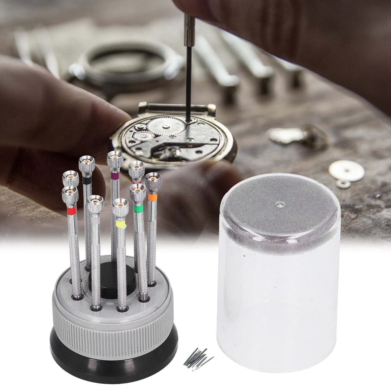 0064 Drehbarer Schraubendrehersatz Für Uhrenreparaturen (9-teilig, Rundkopfschraubendreher)