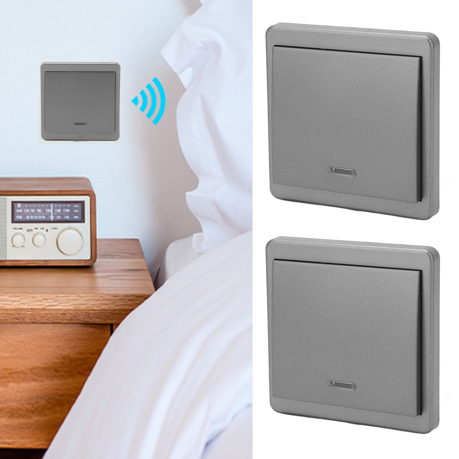Bwrm/belme 170240v Funkschalter Mit Fernbedienung Für Den Heimgebrauch, Doppelbedienfeld, Grau Bem-rs3k-gld-r (schlafzimmer/wohnzimmer)
