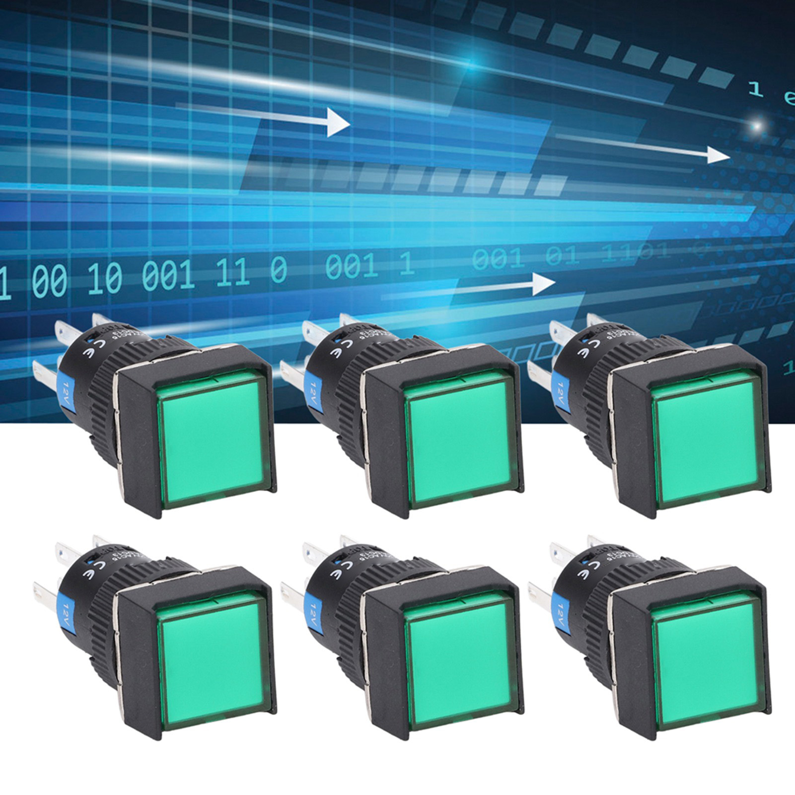 Berm/bem-la16-22ds-f Drucktaster, Sofortauslösung, Selbstverriegelung, Quadratisch, 8-polig, 16 Mm, 12 V, 25er-packung, Grün