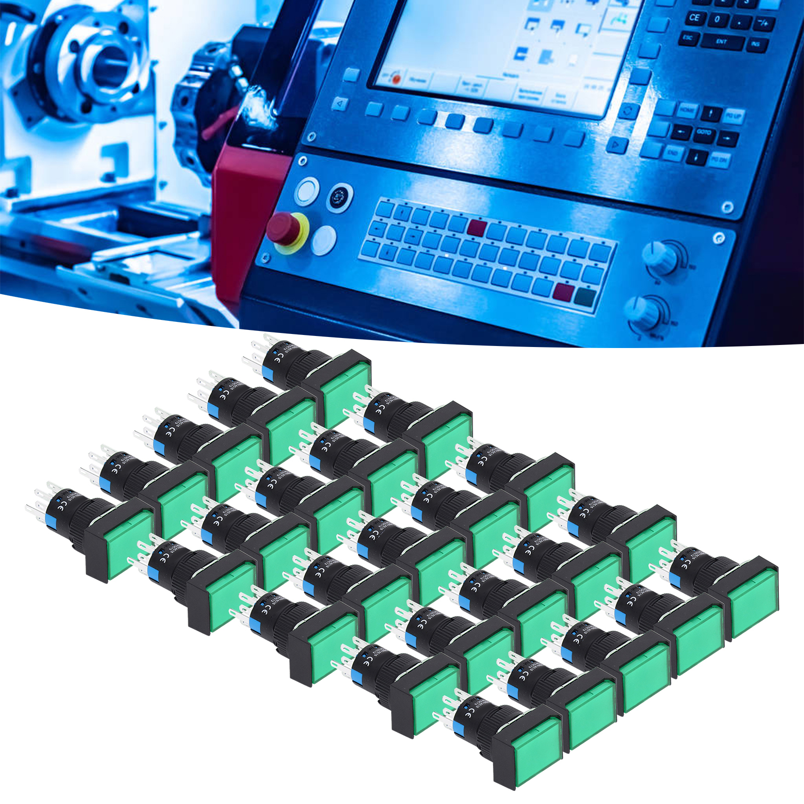 Berm/bem-la16-22ds-j Miniatur-rechteck-selbstverriegelungs-beleuchtungs-drucktaster 16 Mm 24 V, 25er-packung, Grün