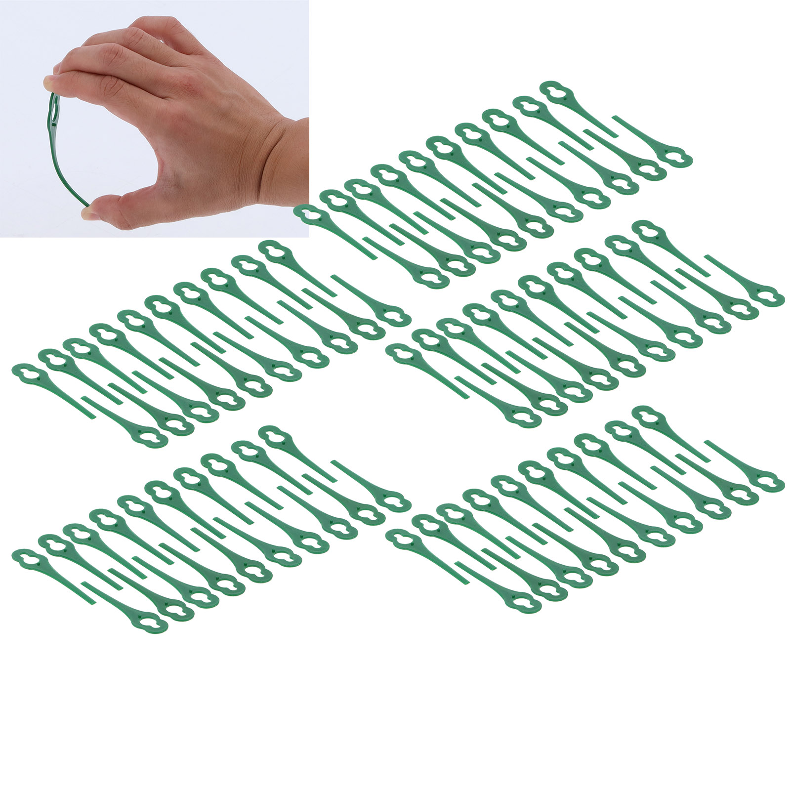 Packung Mit 100 Neuen 85 Mm Langen (12 X 7 Mm) Kunststoffklingen Für Rasenmäher Und Trimmer In Form Einer Kalebasse.
