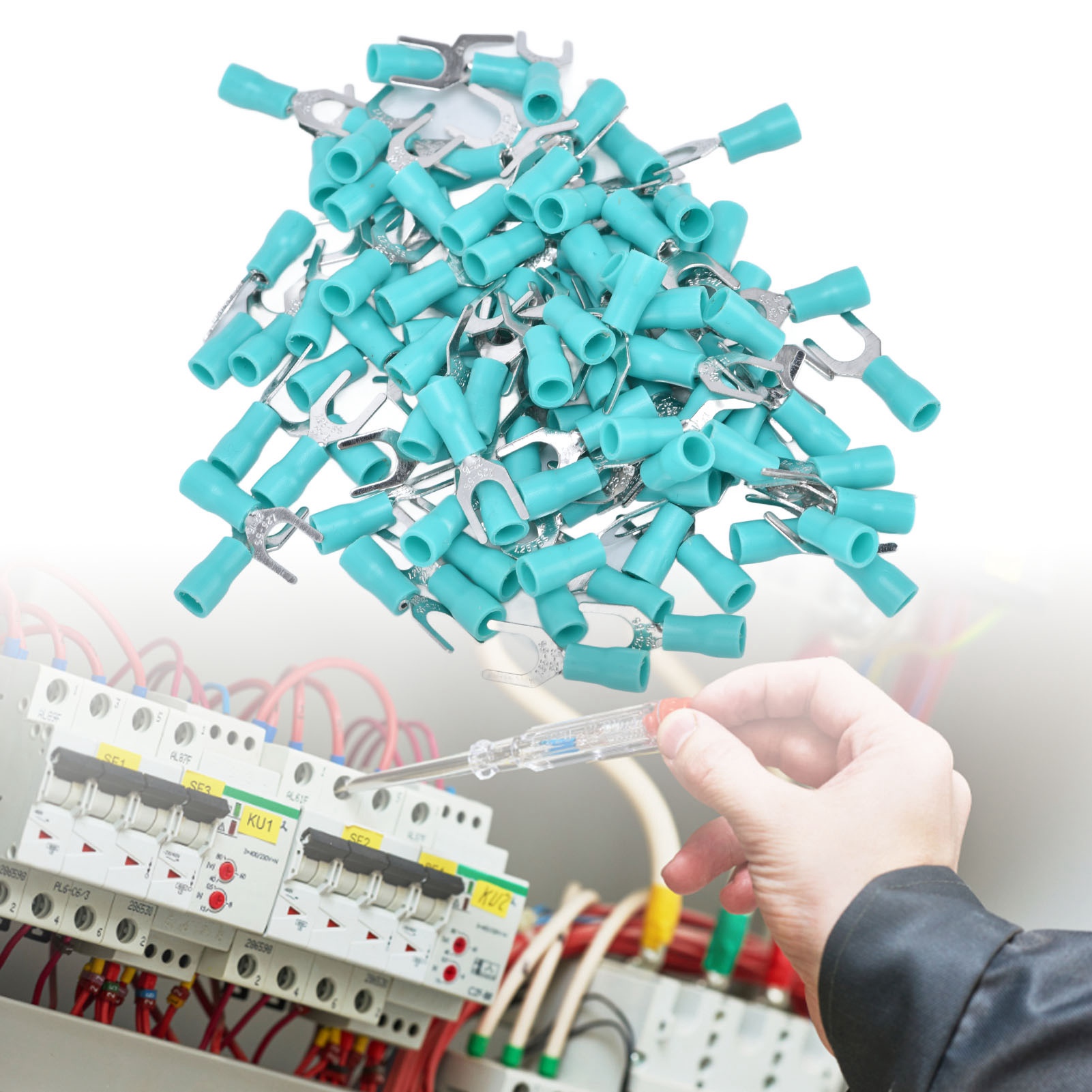 100 Stück Zu Verkaufen: Sv1.25-5 Grün Isolierter Abzweigverbinder, U-förmiger Verbinder, Crimp-kabelschuh Für Drähte Mit Einem Querschnitt Von 22-16 Awg.