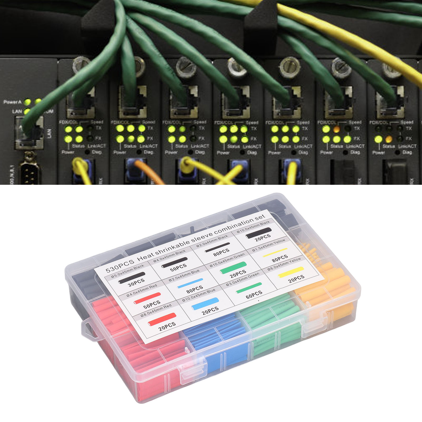 Set Mit 530 Isolierenden Schrumpfschläuchen Für Kabel, 5 Farben, 12 Größen, Schrumpfverhältnis 2:1.