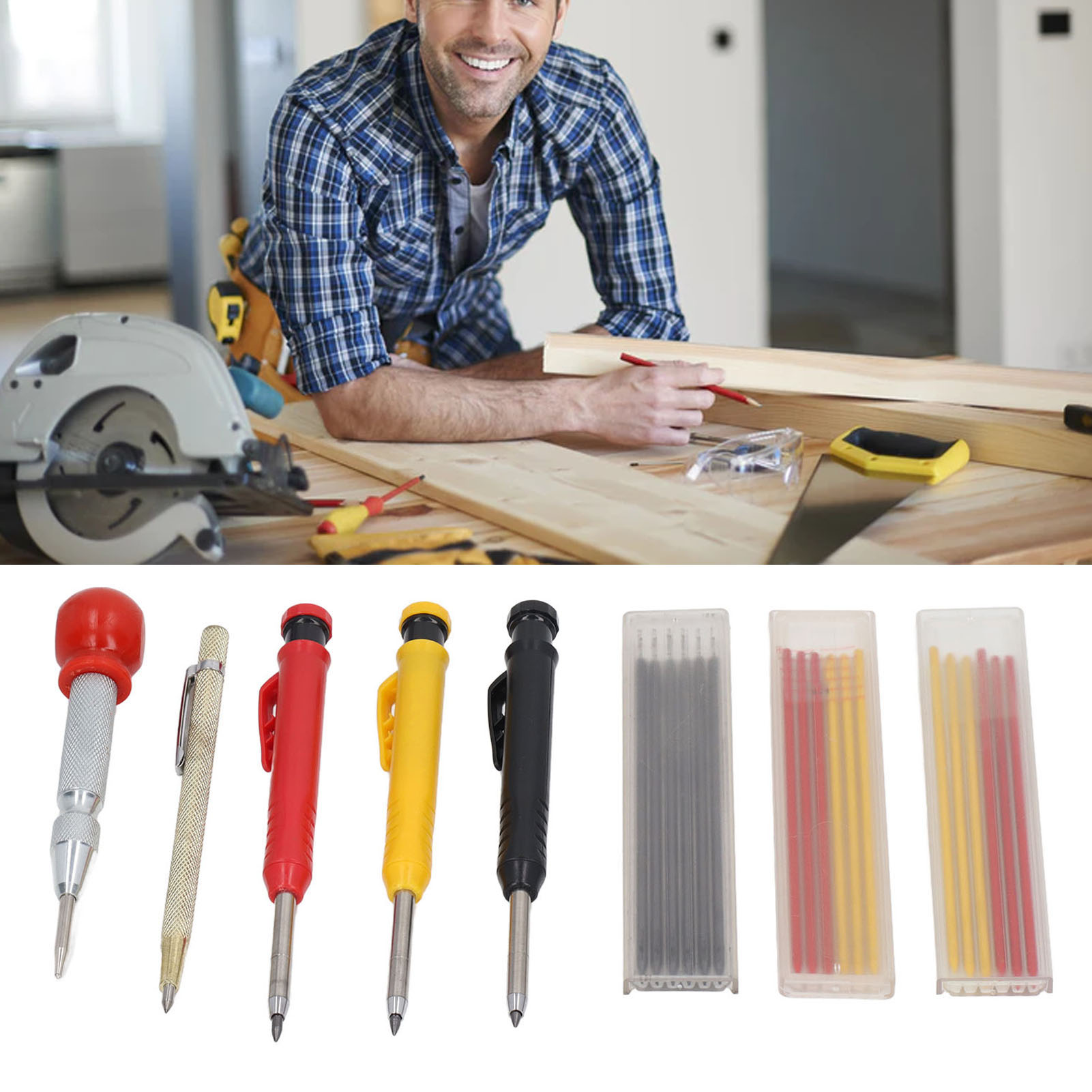 Zimmermannsbleistift Mit Zentralem Körner, Anreißbleistift Mit Integriertem Anspitzer, Mechanisches Hartmetall-anreißwerkzeug, Holzbearbeitungsbleistift Geeignet Für Architekten Und Zimmerleute.