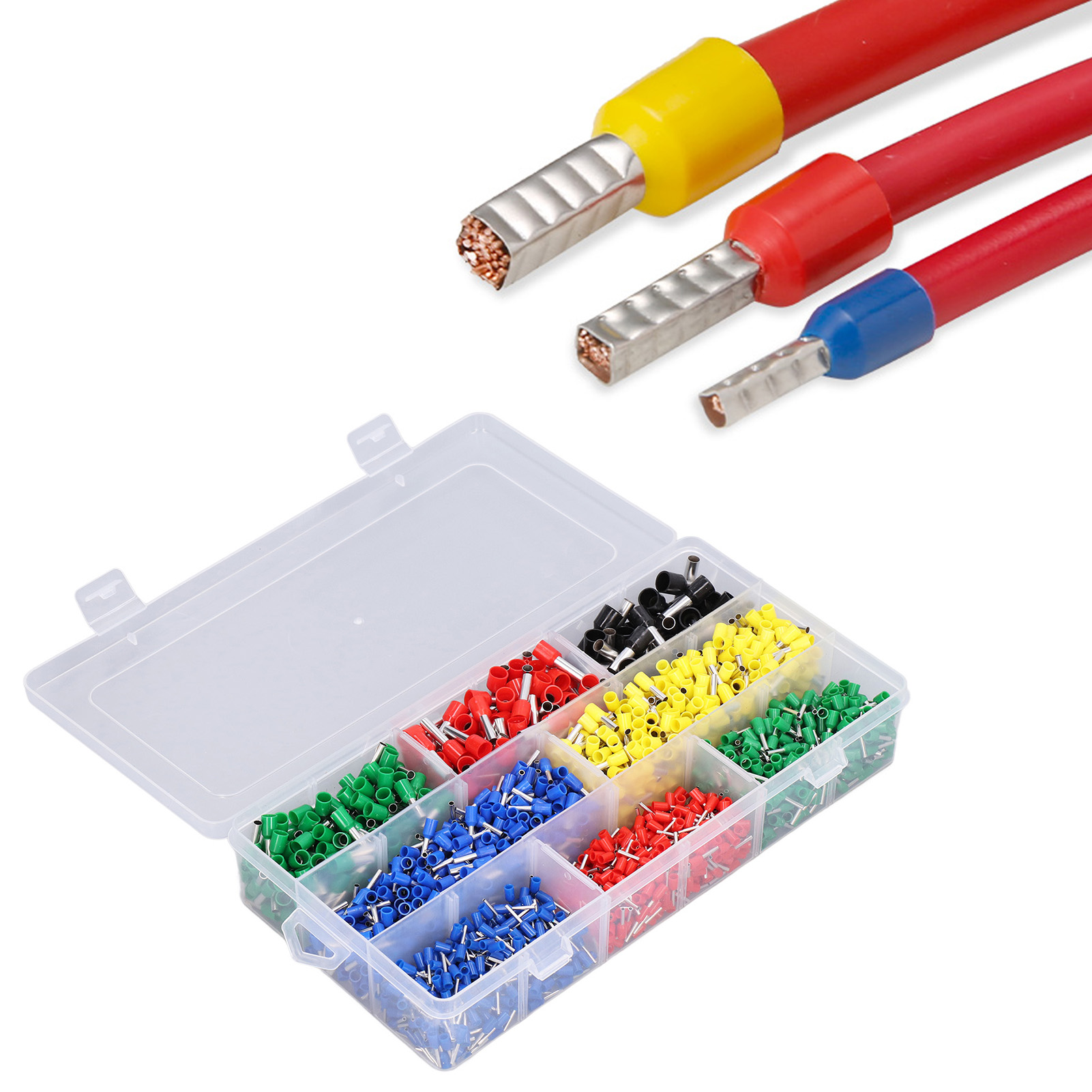 Sets Mit 2000 Isolierten Drahtverbindern, Darunter Isolierte Aderendhülsen In Verschiedenen Größen Von 0,5 Mm² Bis 10 Mm² Und Kaltgepresste Isolierte Klemmen.