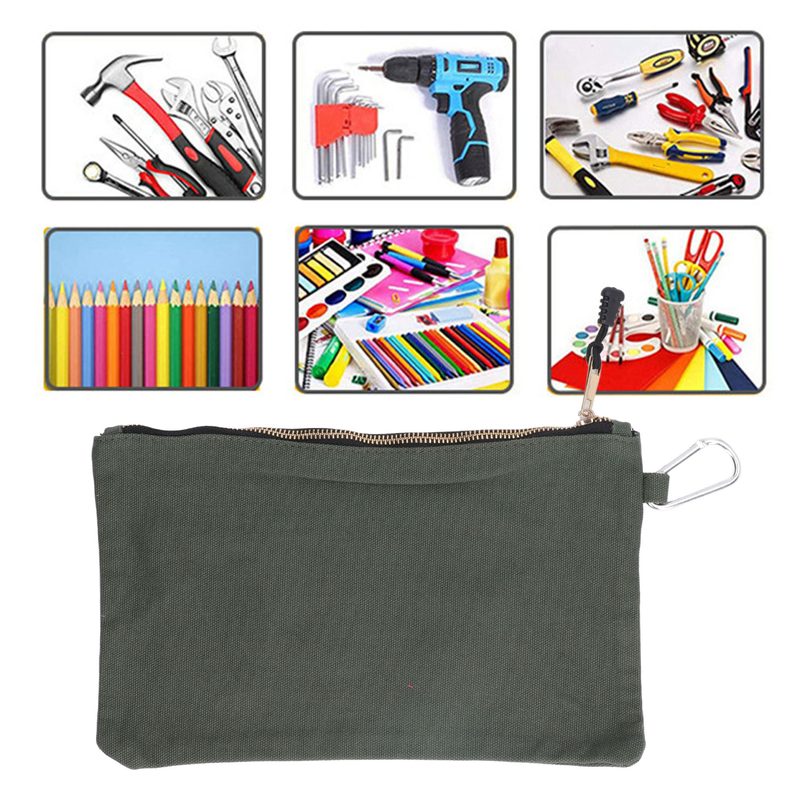 Multifunktionale Werkzeugtasche Aus Robustem Canvas Mit Metallreißverschluss, Olivgrün