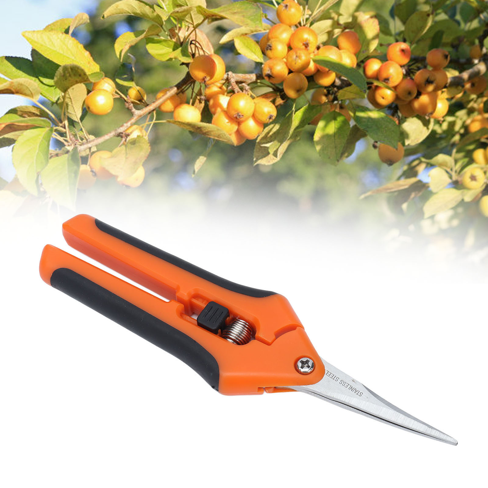 6,5 Zoll Lange Gartenschere Aus Edelstahl Mit Gebogenen Spitzen, Manuelle Gartenschere, Orange.