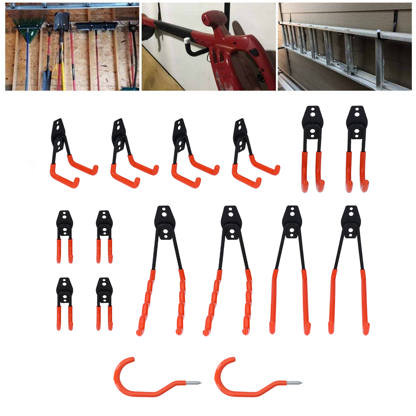 Verbessertes Set Aus 16 Garagenhaken, Robuste Doppelhaken Für Die Wand, Haken Zur Organisation Der Garagenaufbewahrung, Geeignet Für Elektro- Und Gartengeräte, Leitern, Fahrräder, Mopps, Besen.