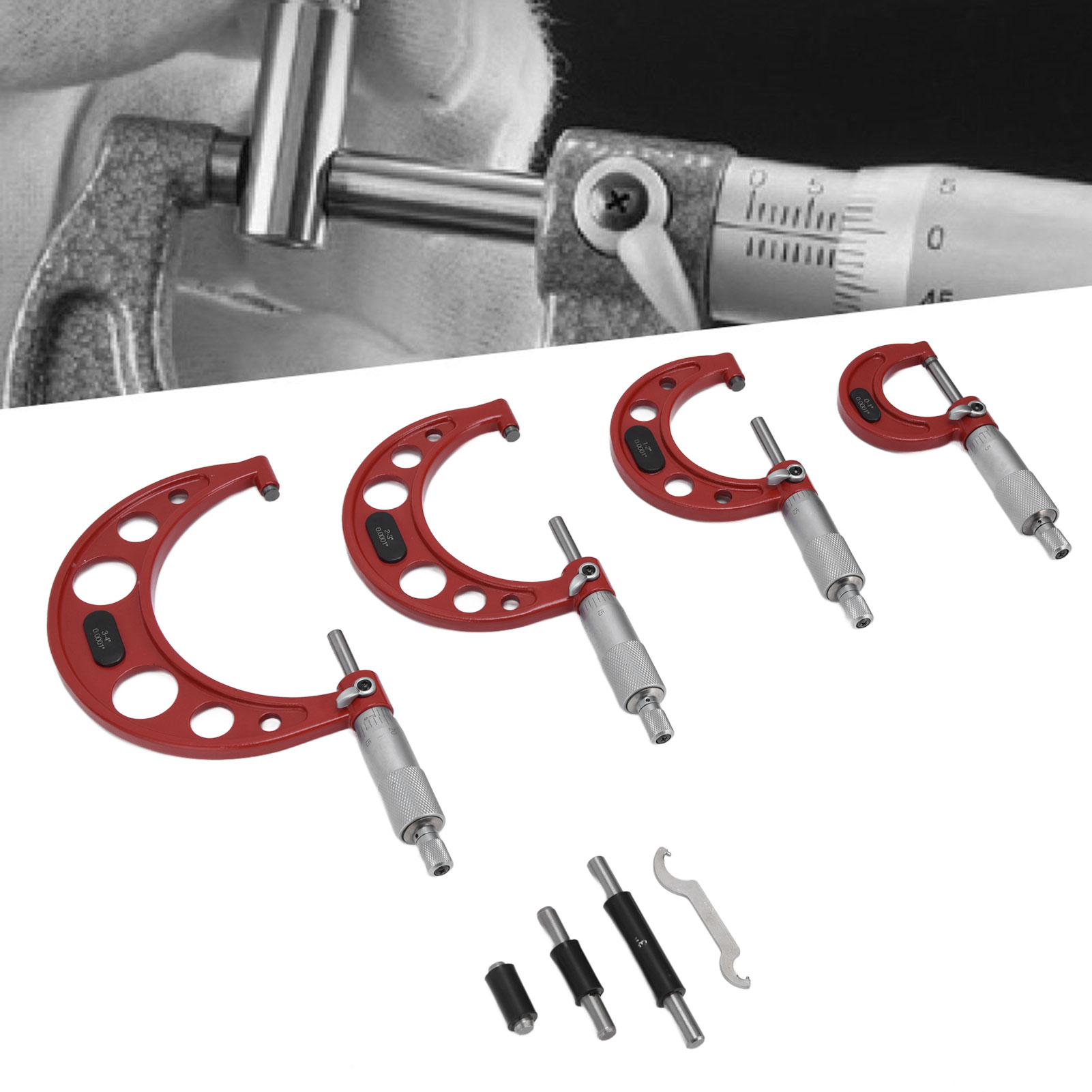 Mikrometersatz Für Außendurchmesser 0-4 Zoll Mit Schraubenmikrometer (4-teiliges Set) Zur Mechanischen Messung Des Außendurchmessers