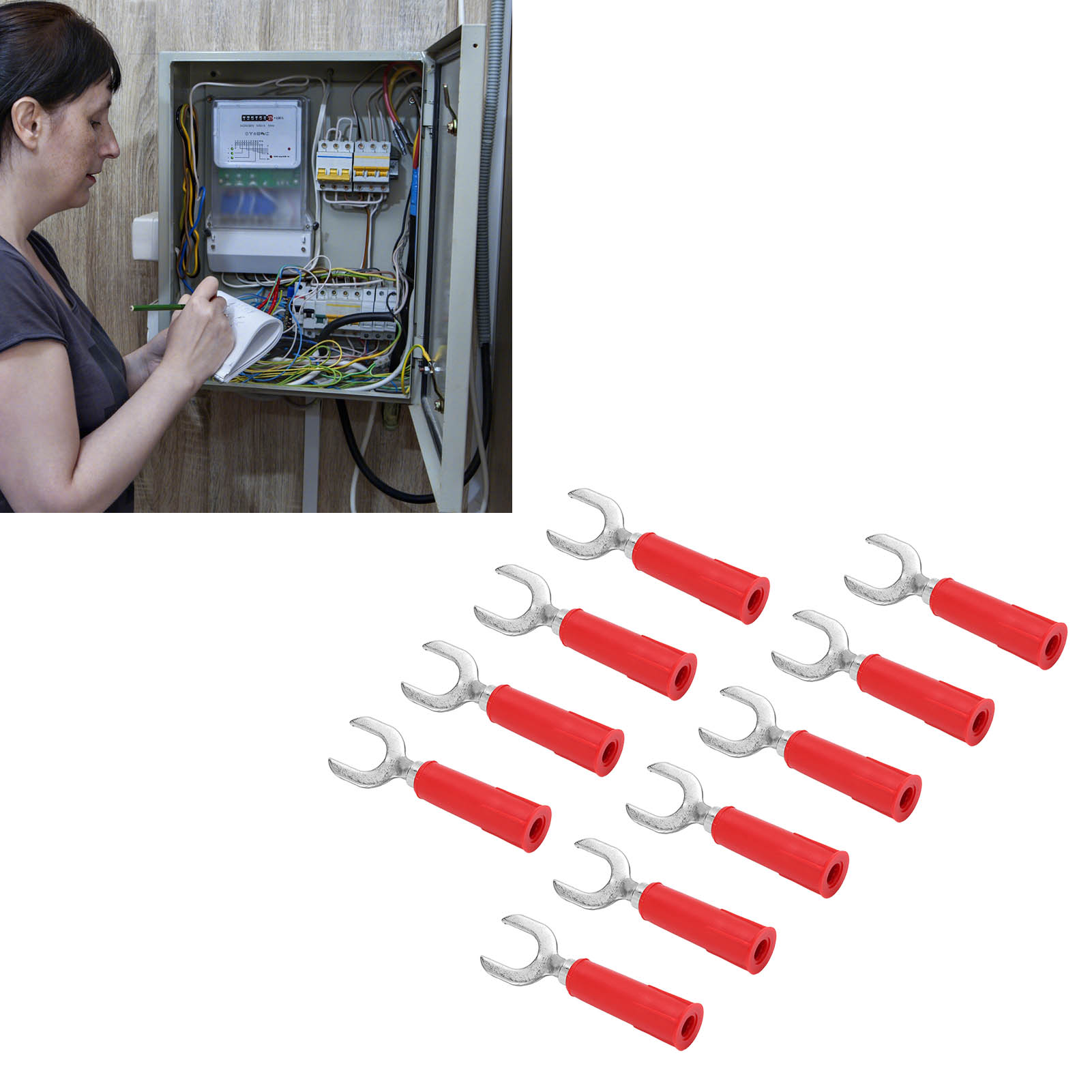 8 Mm Y-verbinder J.20020, 8 Mm U-verbinder Mit 4 Mm Buchse Am Ende, Pvc-ummantelung, Vernickeltes Kupfer, Bananenstecker, 10 Stück In Rot Verkauft.