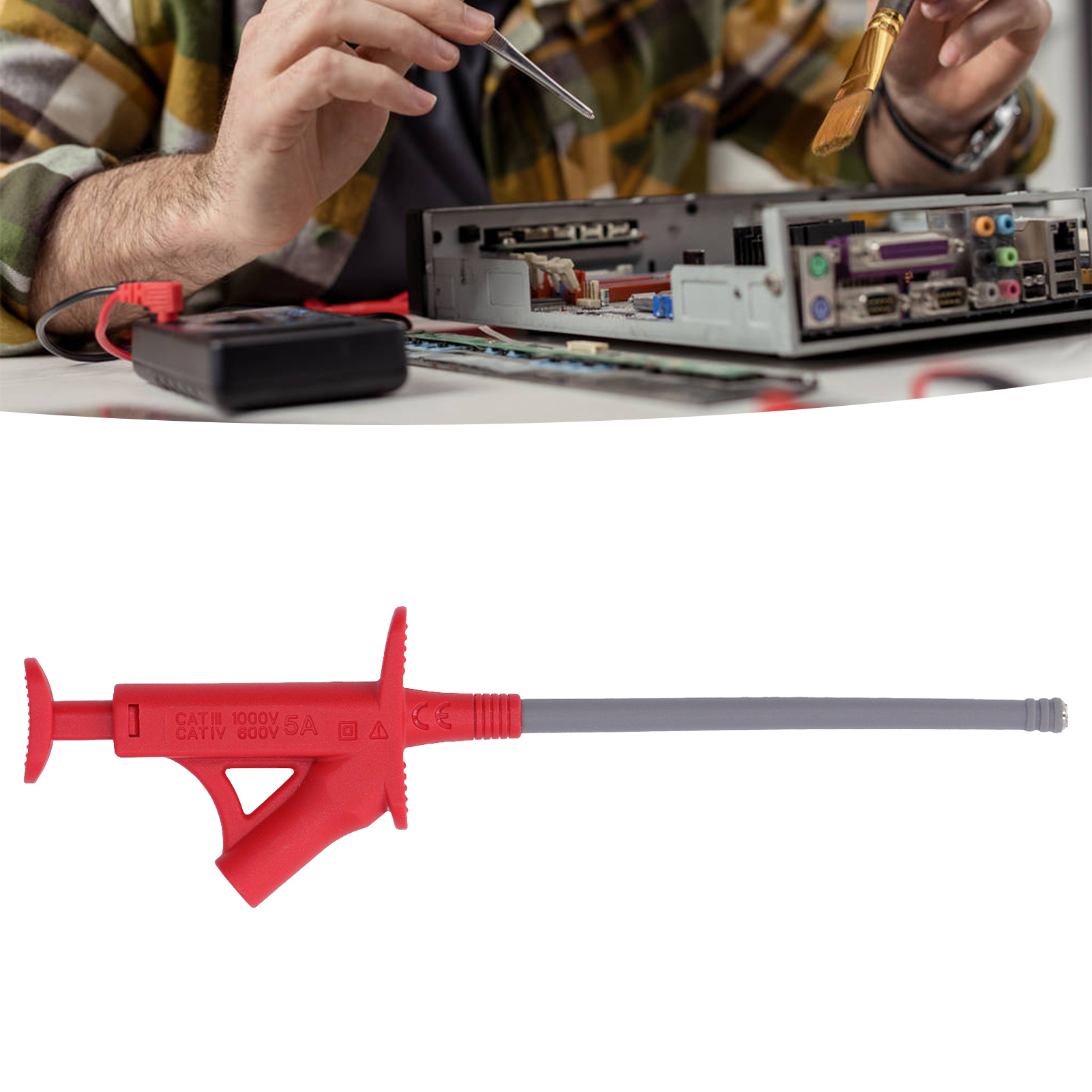Kfz-stromprüfhaken J.30042 Mit 4 Mm Bananenstecker Zur Verwendung Mit Multimeter-anschlusskabel, Rot.