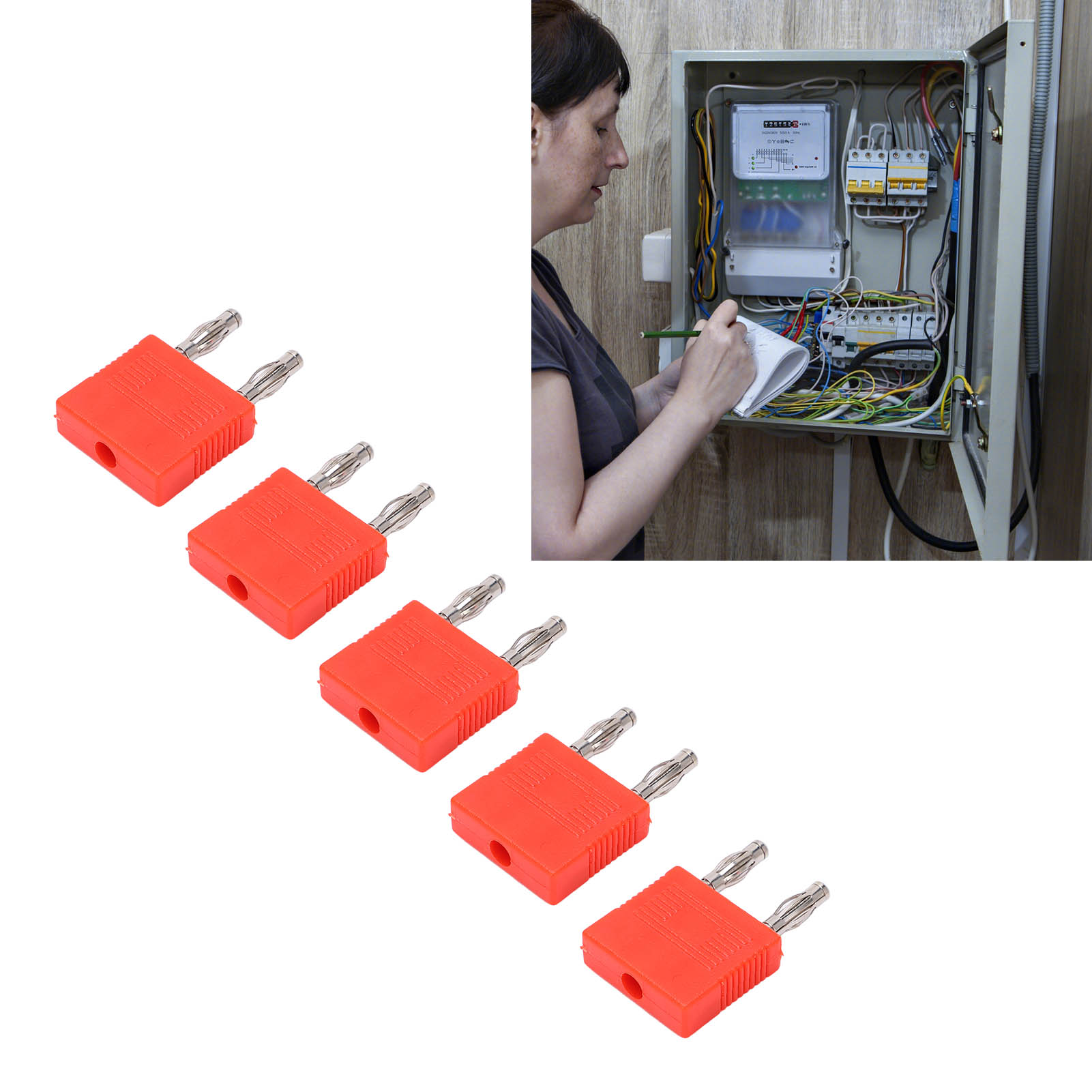 Kurzschlussstecker J.20005, 14 Mm Abstand, 4 Mm Stecker Am Ende, Vernickeltes Messing, Abs-isolierter Kunststoff, Verkauft In 5er-packs (rot).