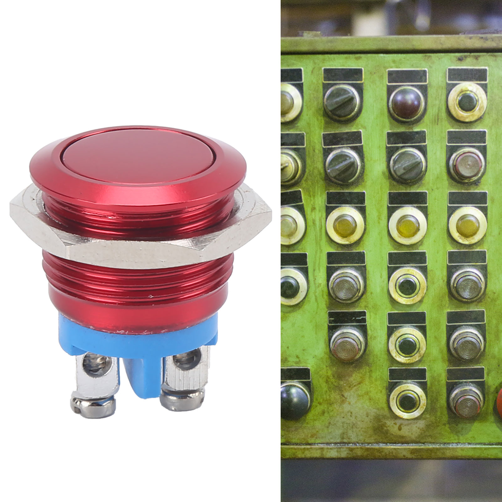 16 Mm Flachkopf-metall-drucktaster, Vollständig Eloxiert, Selbstrückstellend, Mit Stellschraube, 220 V, Rot.