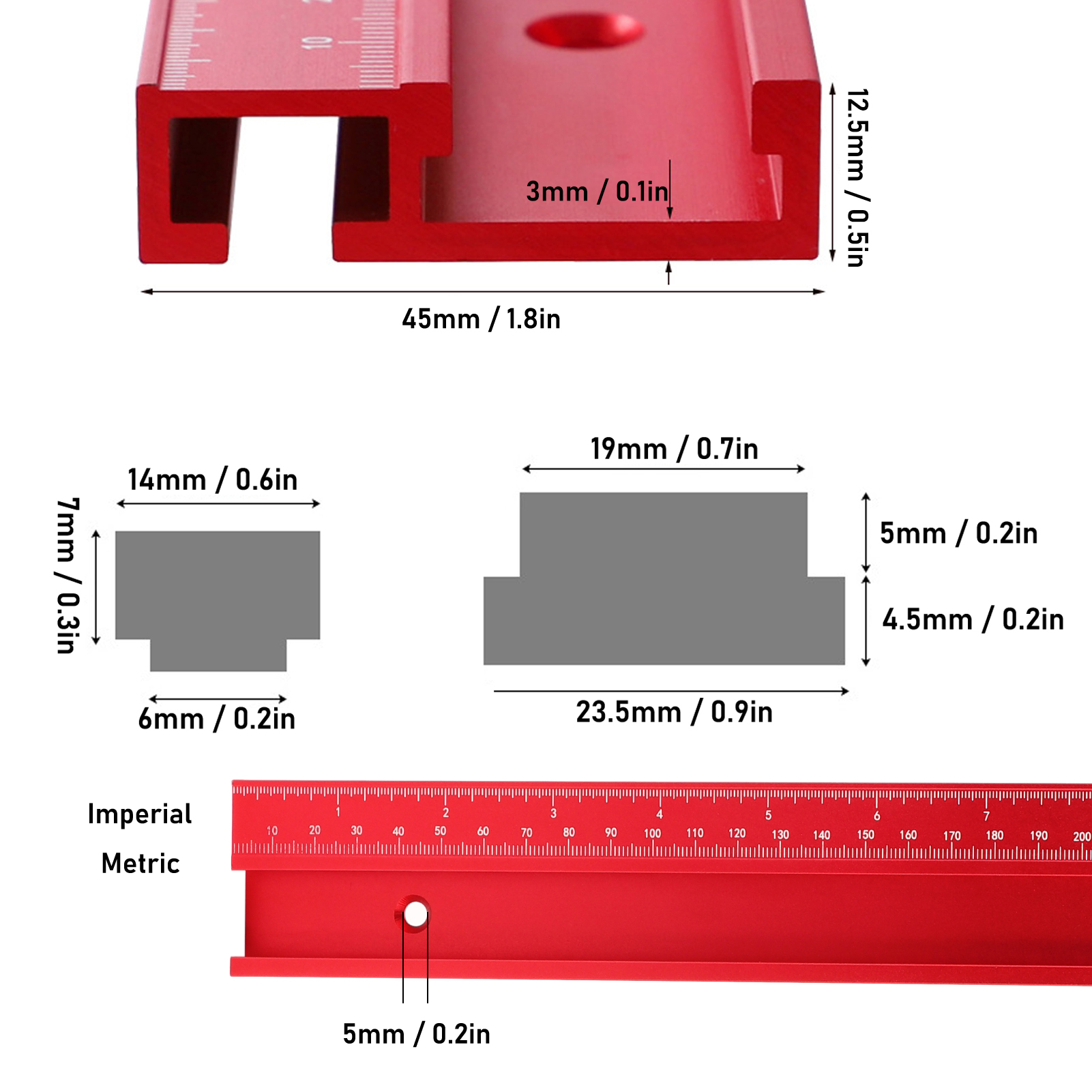 Rote, Graduierte Führungsschiene Typ 45 (metrisch/imperial) 300–800 Mm, Aus Aluminiumlegierung, Mit Schiebegriff, Holzbearbeitungswerkzeug, 300 Mm