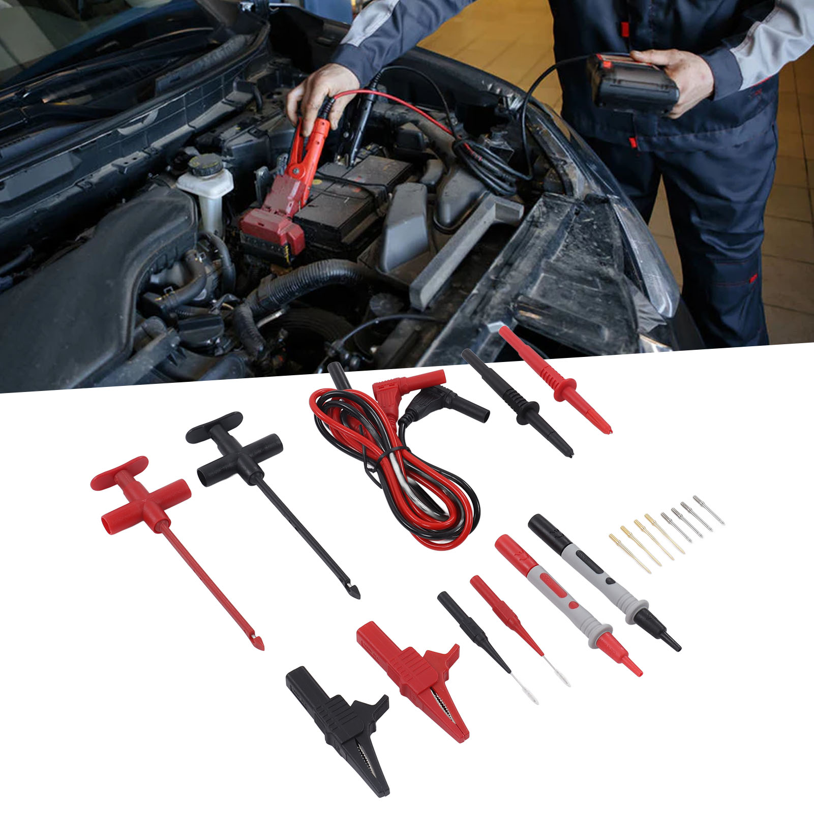 Jt8001-3 Multimeter-testset, Kfz-elektrik-reparaturset, Krokodilklemmen, Bananenstecker, Messleitungen