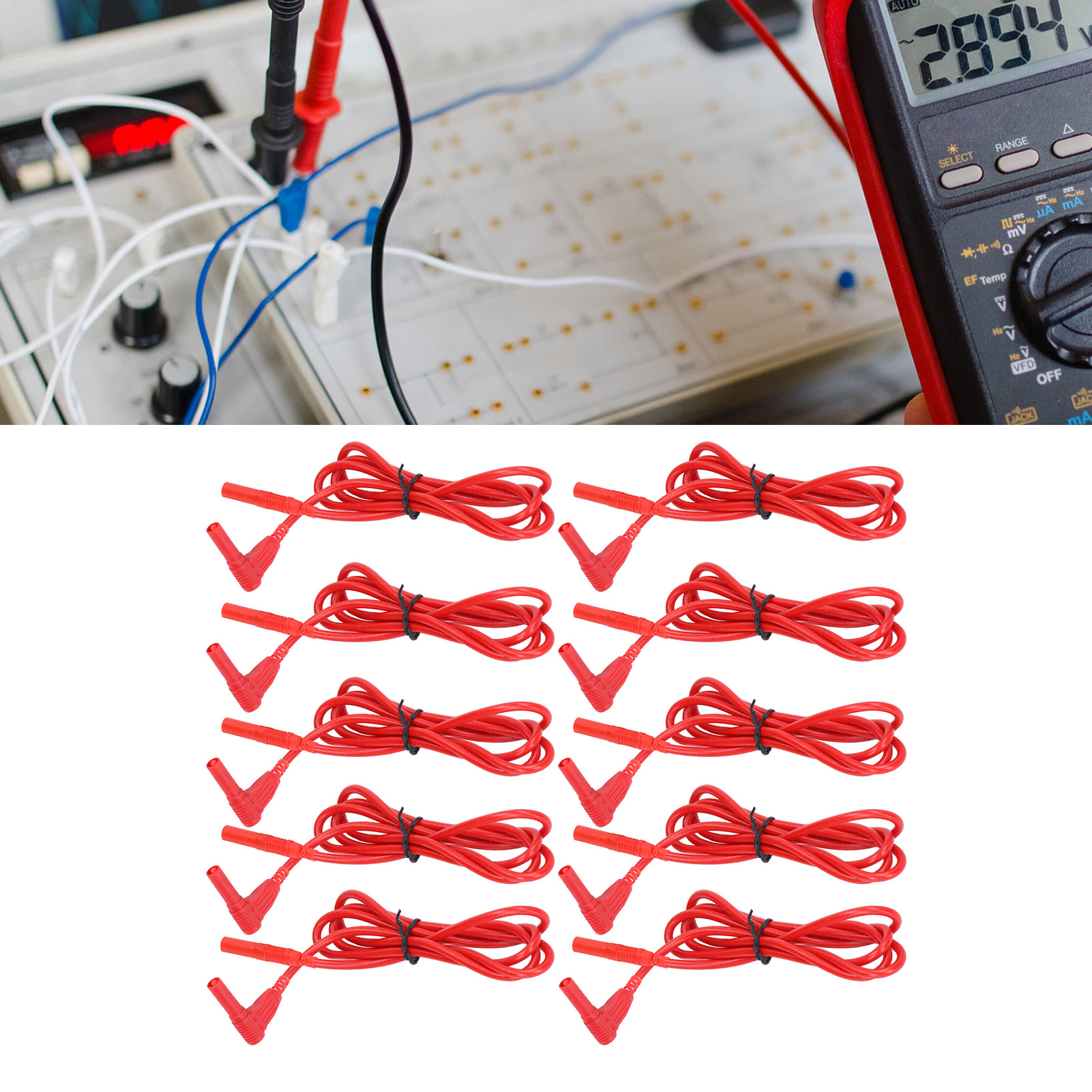 J.70018 Multimeter-messleitungen, 4 Mm Stecker-stecker, Y-verbindbare Messleitungen, 10 Stück Pro Packung, Rot.
