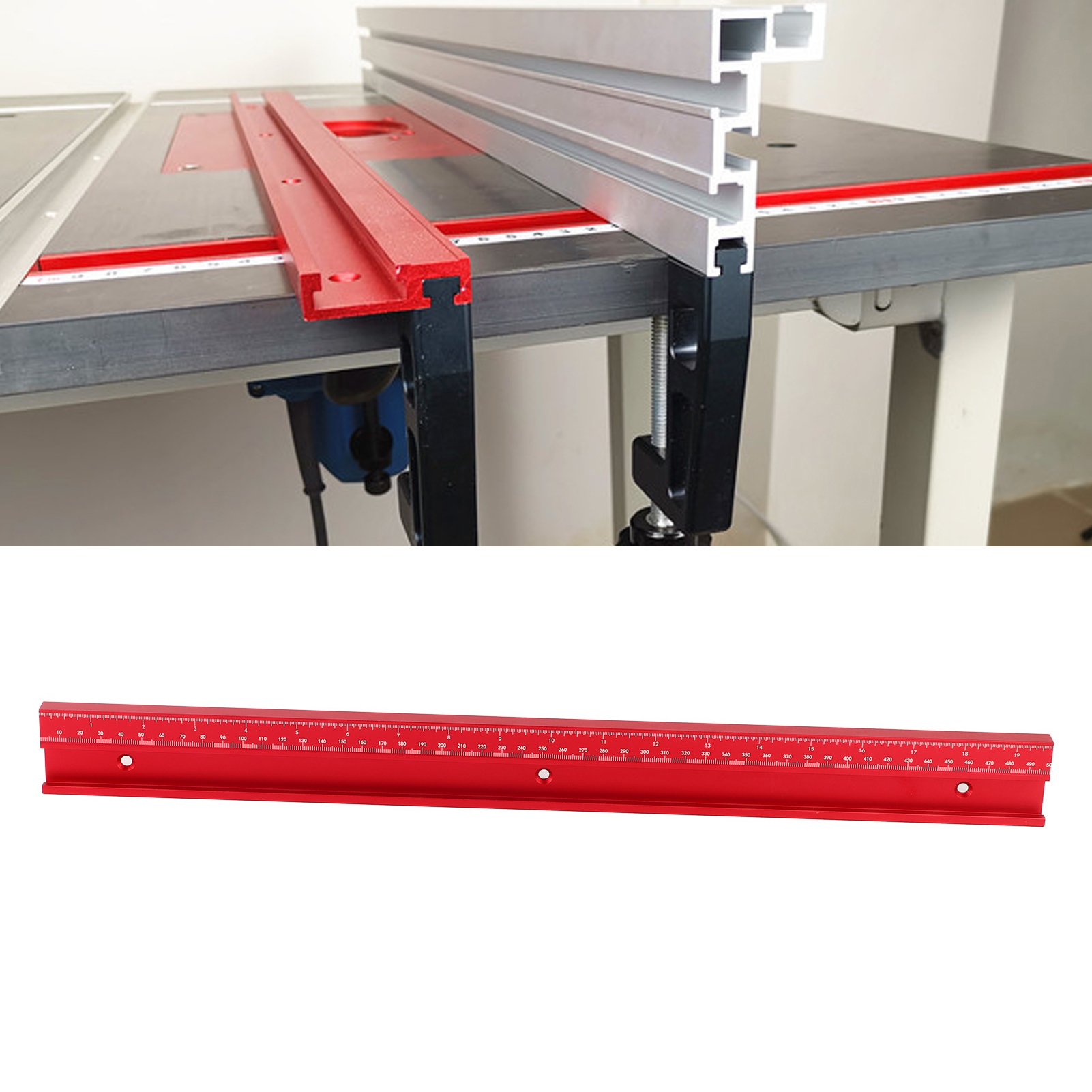 Rote, Abgestufte Führungsschiene Typ 45 (metrisch/imperial) 300-800 Mm, Aus Aluminiumlegierung, Mit Schiebegriff, Für Die Holzbearbeitung (500 Mm).