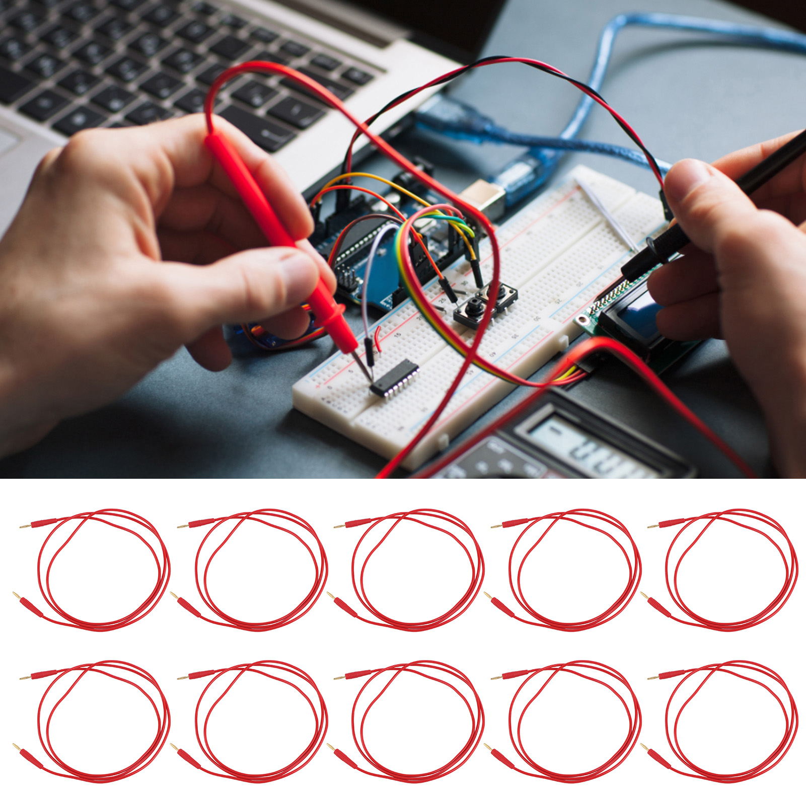 J.70002 Prüf-/lötleitung Mit 2 Mm Bananenstecker (männlich-männlich), 0,44 Mm² Querschnitt, Verkauft In 10er-packungen (rot)
