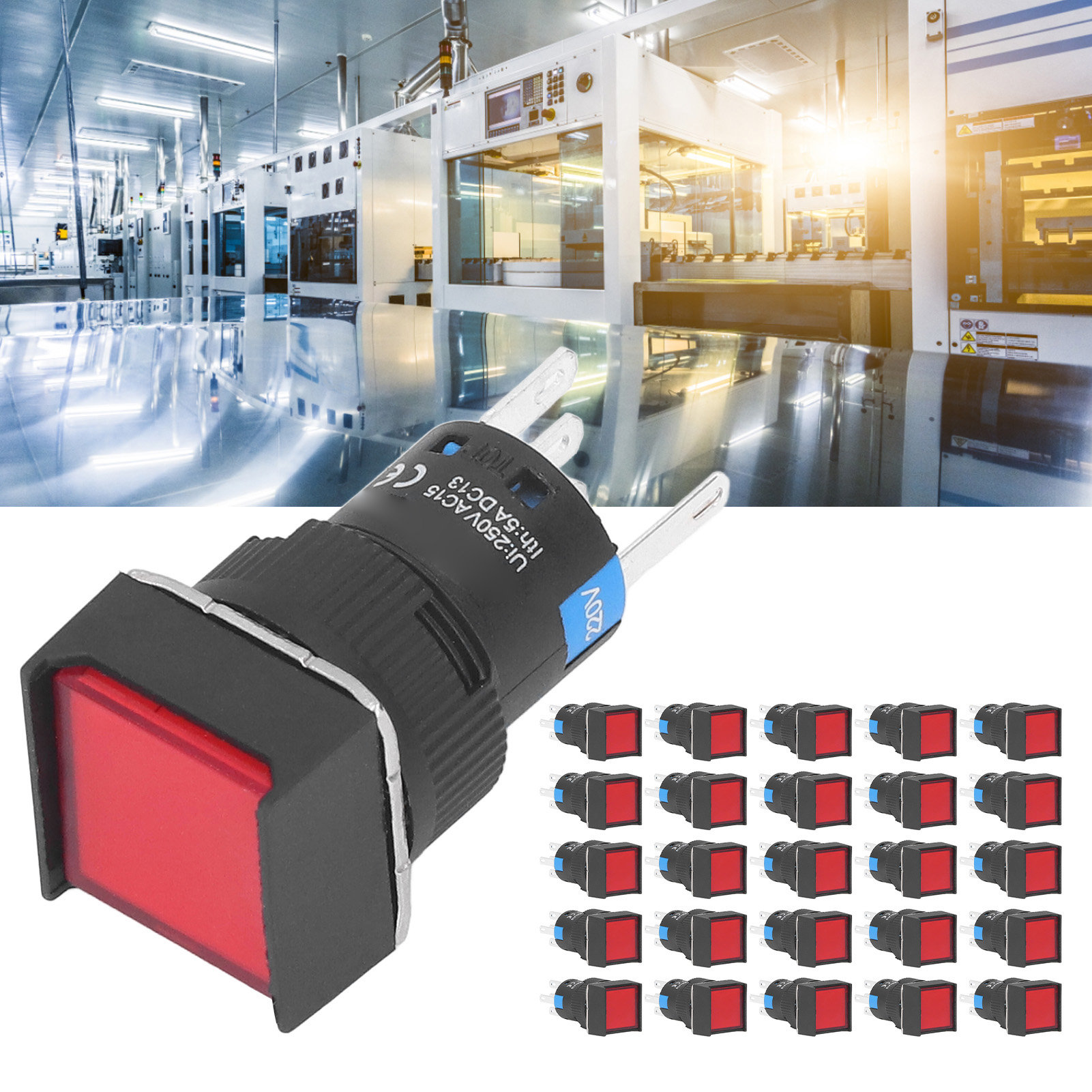 Berm/bem-la16-11ds-f Miniatur-sofort-selbstverriegelungs-drucktaster, 16 Mm², Mit Kontrollleuchte, 25er-packung, 220 V, Rot