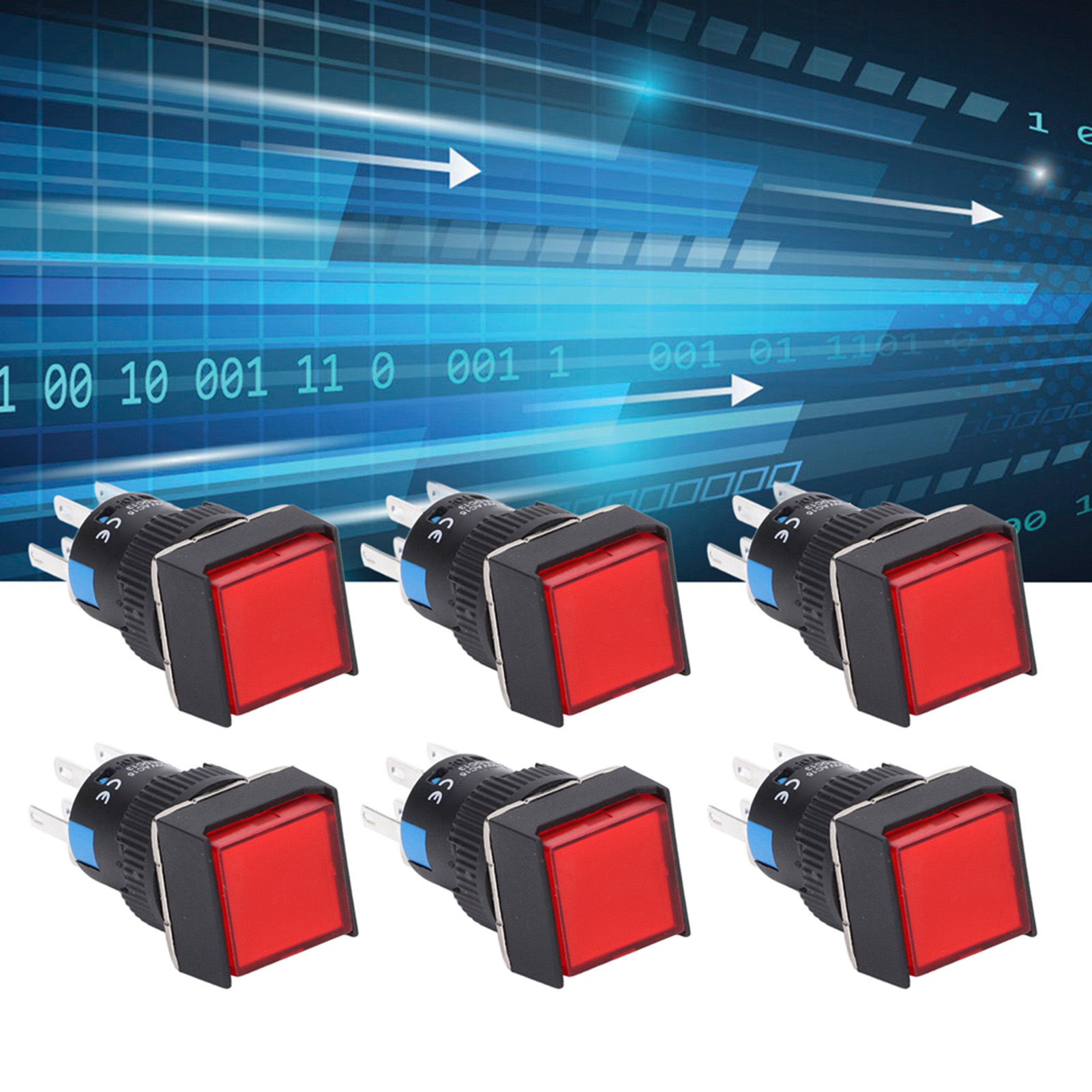Berm/bem-la16-22ds-f Drucktaster, Sofortauslösung, Selbstverriegelung, Quadratisch, 8-polig, 16 Mm, 12 V, 25er-packung, Rot