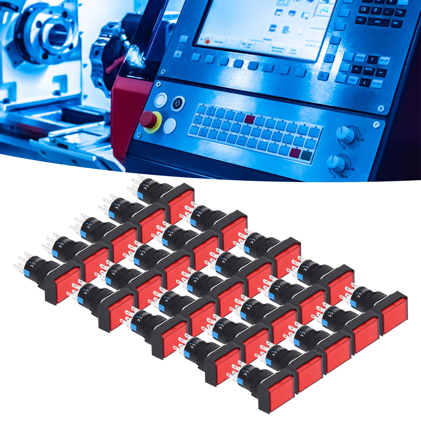 Berm/bem-la16-22ds-j Miniatur-rechteck-selbstverriegelungs-beleuchtungs-drucktaster, 16 Mm, 24 V, 25er-packung, Rot