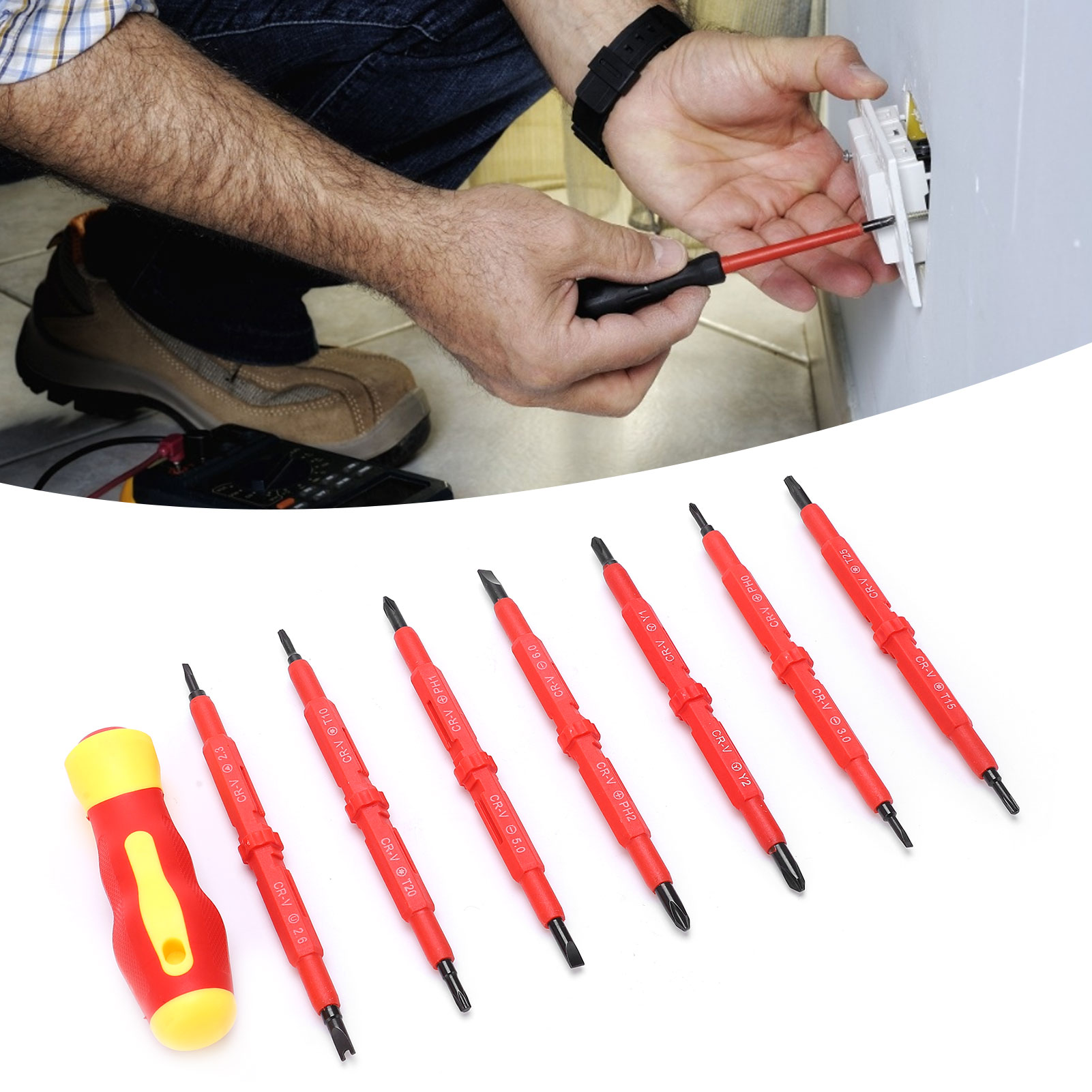 21828 Isolierter Schraubendrehersatz Mit Zwei Funktionen (8-teilig) Mit Starkem Magneten