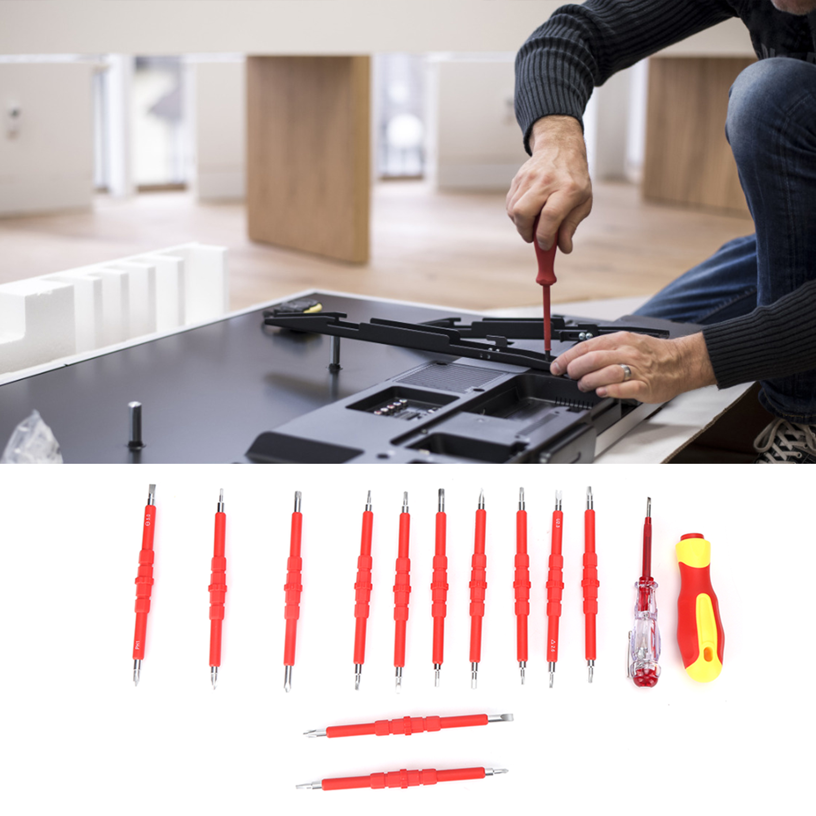 Set Mit 14 Kombinationsschraubendrehern, Magnetisch Und Vielseitig (kreuzschlitz, Schlitz, Sonderformen), Isoliert, Werkzeugset 9714b/14pcs