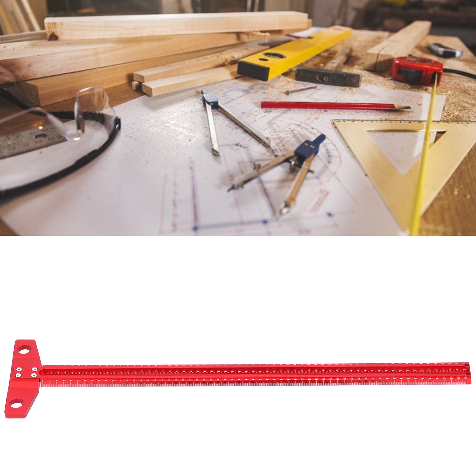 Anreißlineal Für Holzbearbeitung, T-lineal, Winkel, Winkelmesser, Lochlineal, Multifunktionales Holzbearbeitungswerkzeug, 600 Mm