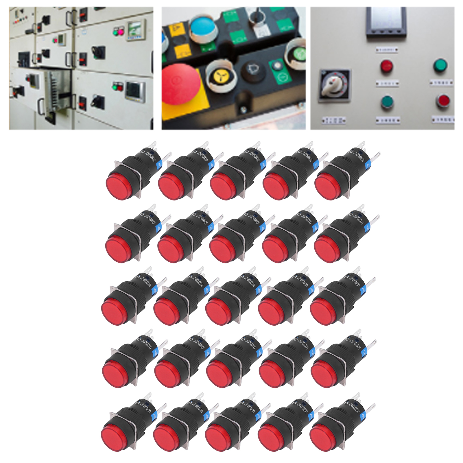 Berm/bem-la16-11ds-y Miniatur-drucktaster, Rund, 16 Mm, Verzögerungsfrei, Selbstverriegelnd, Mit Kontrollleuchte, 220 V, 25er-packung, Rot