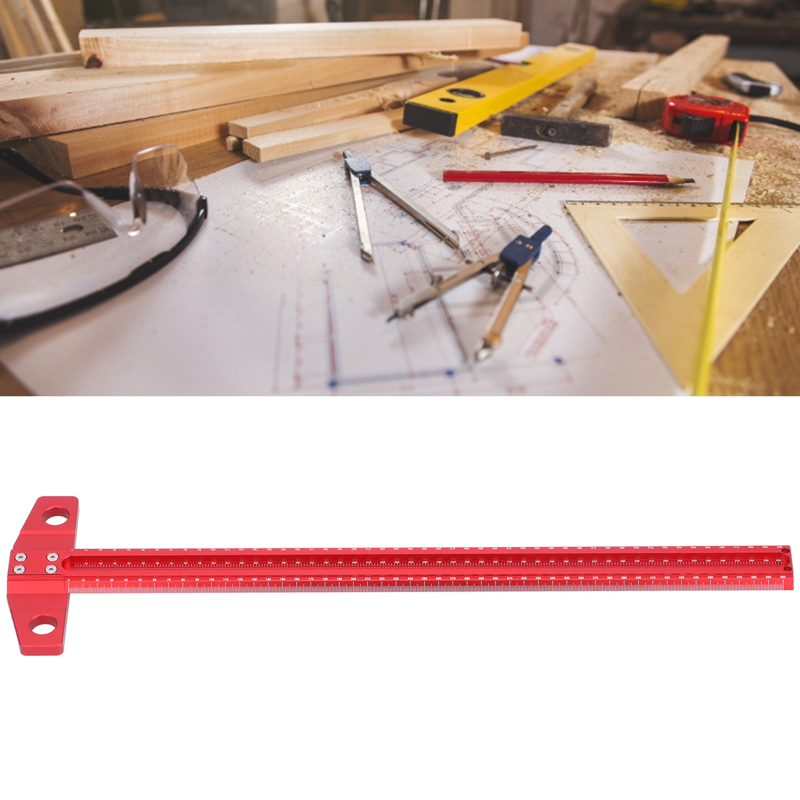 Anreißlineal Für Holzbearbeitung, T-lineal, Winkel, Reißnadel, Bohrschablone, Multifunktionales Holzbearbeitungswerkzeug, 500 Mm