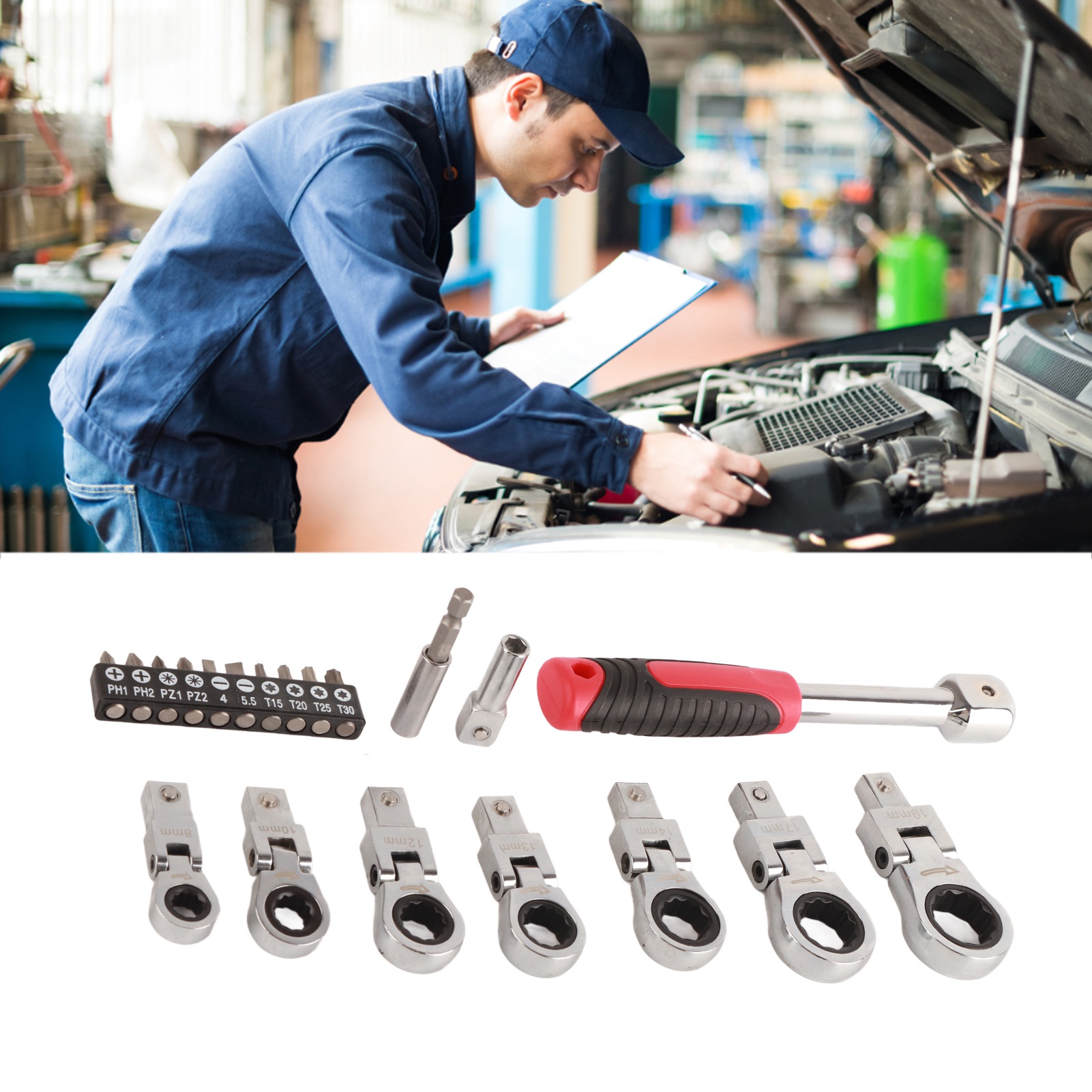 Satz Von 20 Flexiblen Ratschenschlüsseln, Werkzeugsatz, Zahnrad, Metrischer Ölschlauch, Großer Torx-schlüsselsatz, Mit Koffer, Drehbarer Maulschlüsselsatz, Schraubendrehersatz, 180° Drehbarer Zahnrads