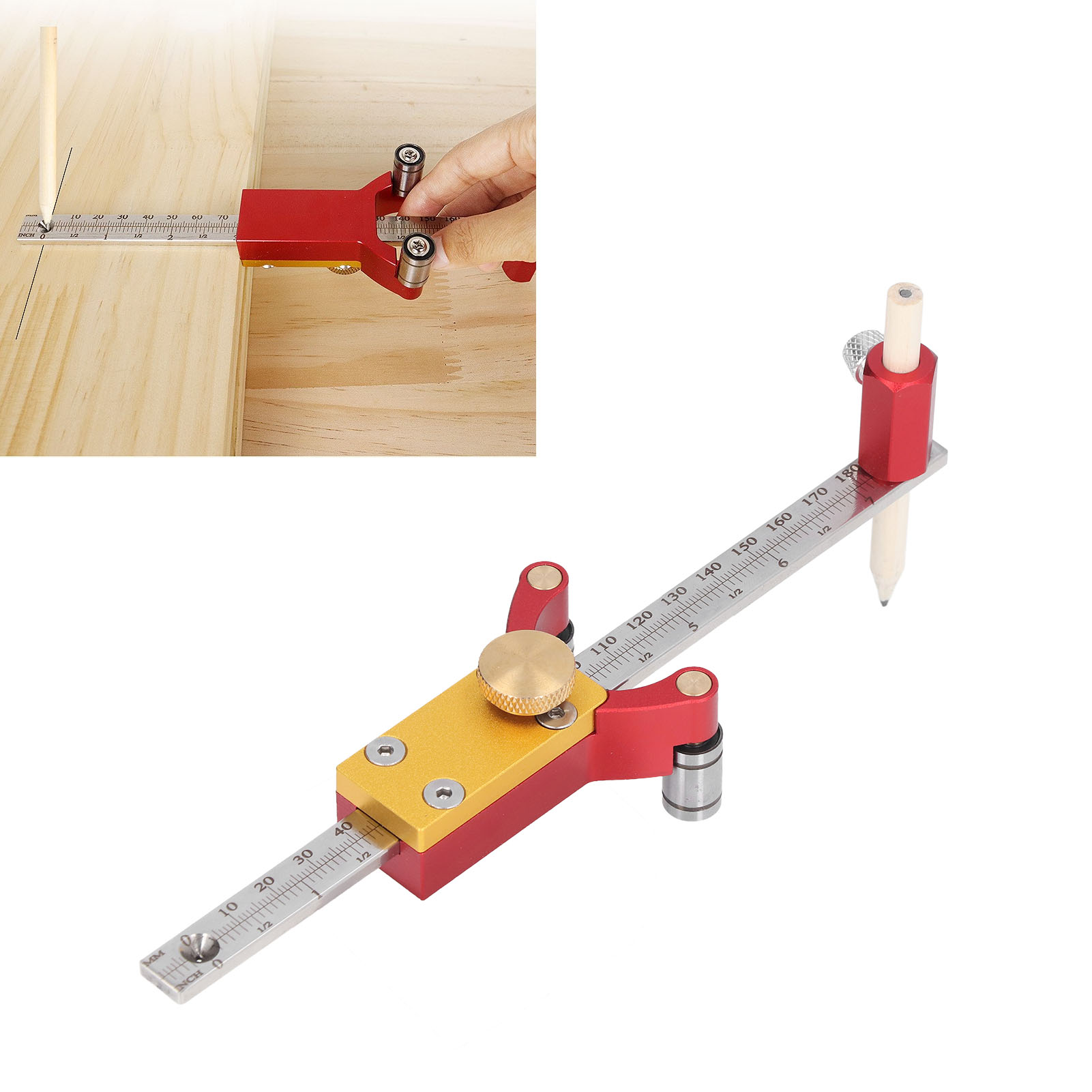 Heimwerker-holzbearbeitungswerkzeug: Ein Multifunktionales Markierungswerkzeug Zum Zeichnen Gerader Linien Und Bögen Sowie Zum Messen Von Höhen Ein Parallelenlinienmarkierer Und Ein Zirkel.