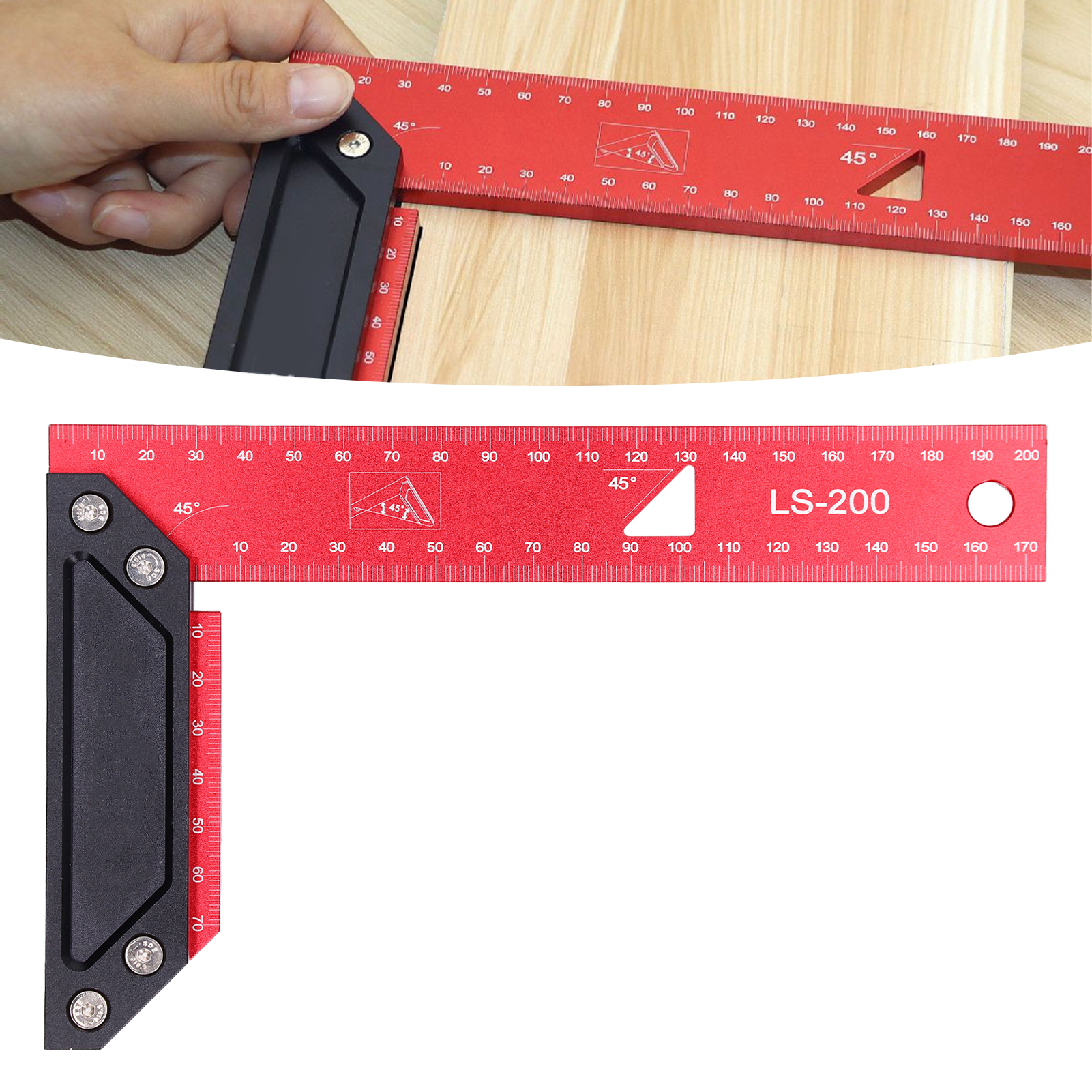 Präzisionswinkel Aus Aluminiumlegierung Für Die Holzbearbeitung, L-förmig, Doppelter 45°-winkel, 200 Mm