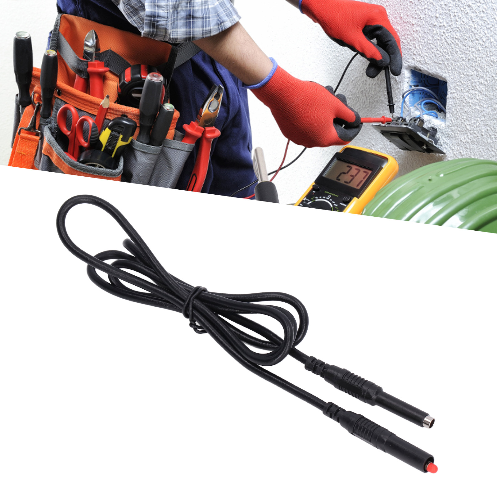J.70027 Prüfkabel Mit 4 Mm Bananenstecker (stecker-stecker), Ein Ende Mit Bananenstecker Und Einziehbarem Schutzprüfkabel, Schwarz.