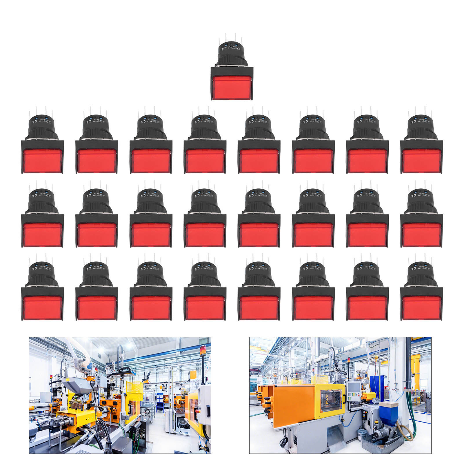 Berm/bem-la16-22ds-j Miniatur-rechteck-selbstverriegelungs-beleuchtungs-drucktaster, 16 Mm, 25er-packung, 220 V, Rot