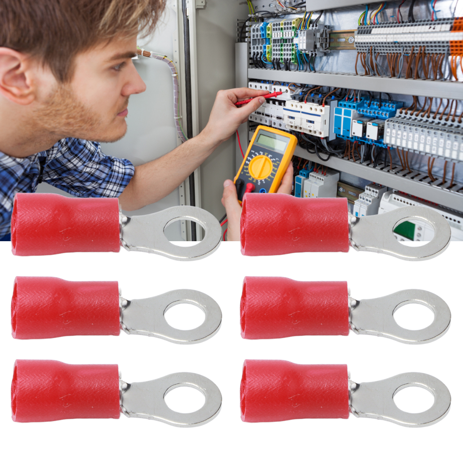Rv5.5-5 Vorisolierte Kupferring-crimpklemmen Für Awg12-10-drahtverbinder (50 Stück)